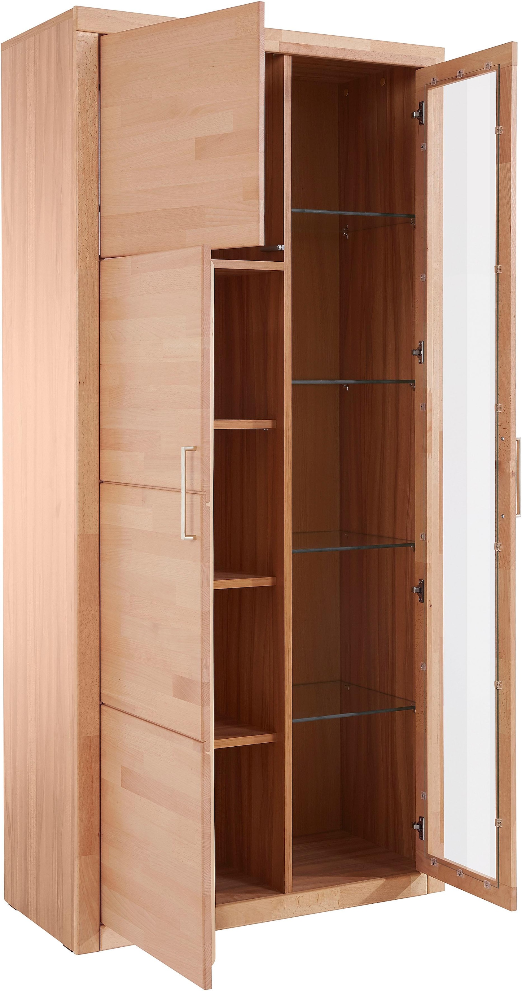 Home affaire Vitrine »Logo,190cm hoch,42 cm tief,Fronten Massivholz,10Fächer«, Korpus aus Holzwerkstoff,Griffe und Scharniere aus Metall