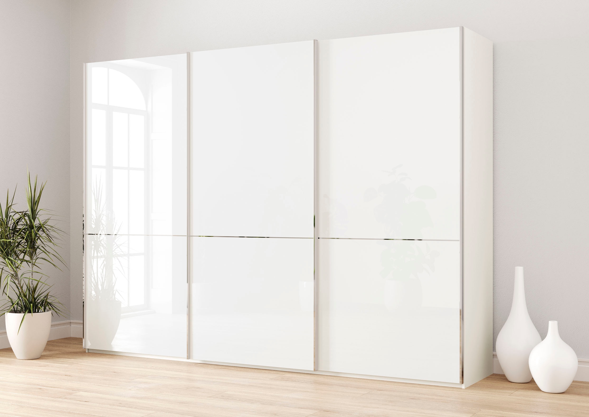 Musterring Schwebetürenschrank "Imola W" inkl. Einlegeböden und Kleiderstangen, mit Glastüren und Aufleistungen