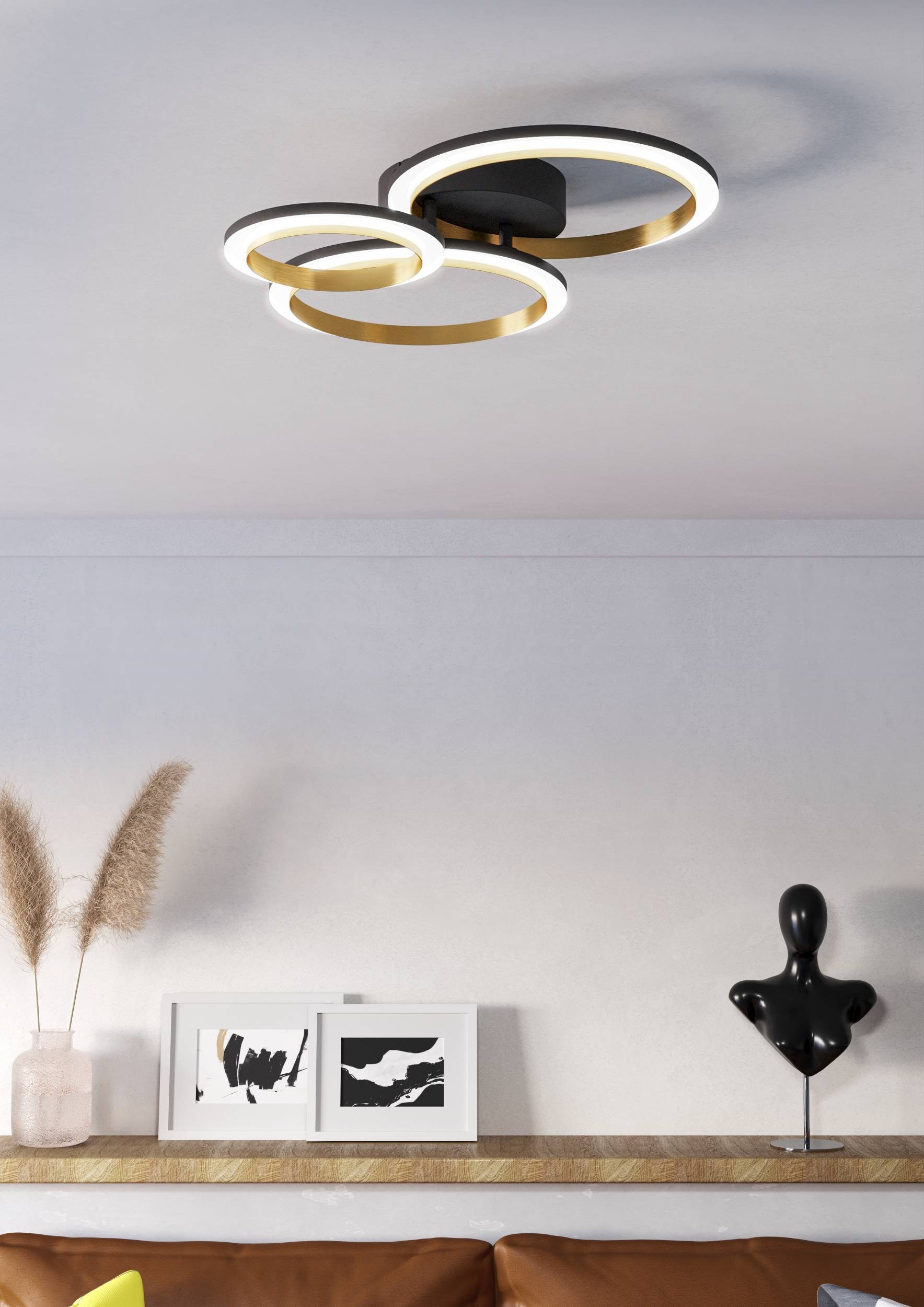 EGLO Deckenleuchte »Calliera Deckenlampe, Metall und Kunststoff, Bürolampe Decke, Lampe« LED-Modul 1 Stk. Neutralweiß Wand-/Deckenleuchte - L49 x B44,5 x H11 cm - schwarz, messing