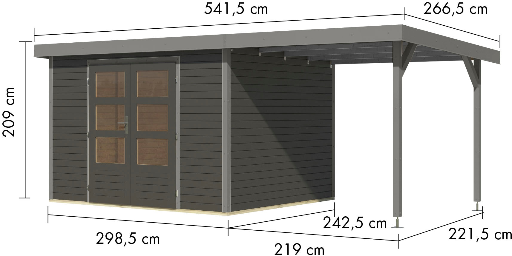 Karibu Gartenhaus »Jupiter 5«, in verschiedenen Farben, mit Anbaudach 2,35 m breit