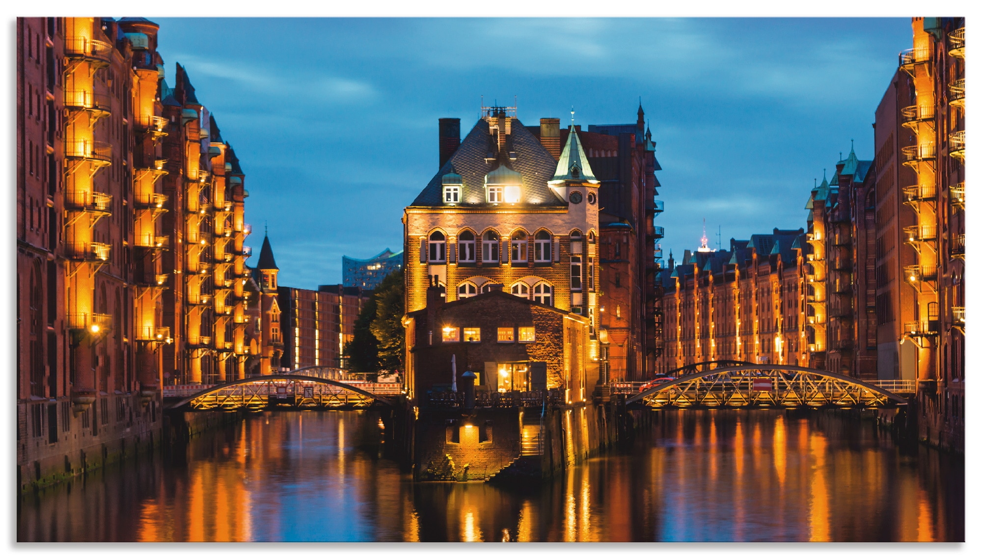 Artland Küchenrückwand "Teil der alten Speicherstadt in Hamburg", (1 tlg.), Alu Spritzschutz mit Klebeband, einfache Mon