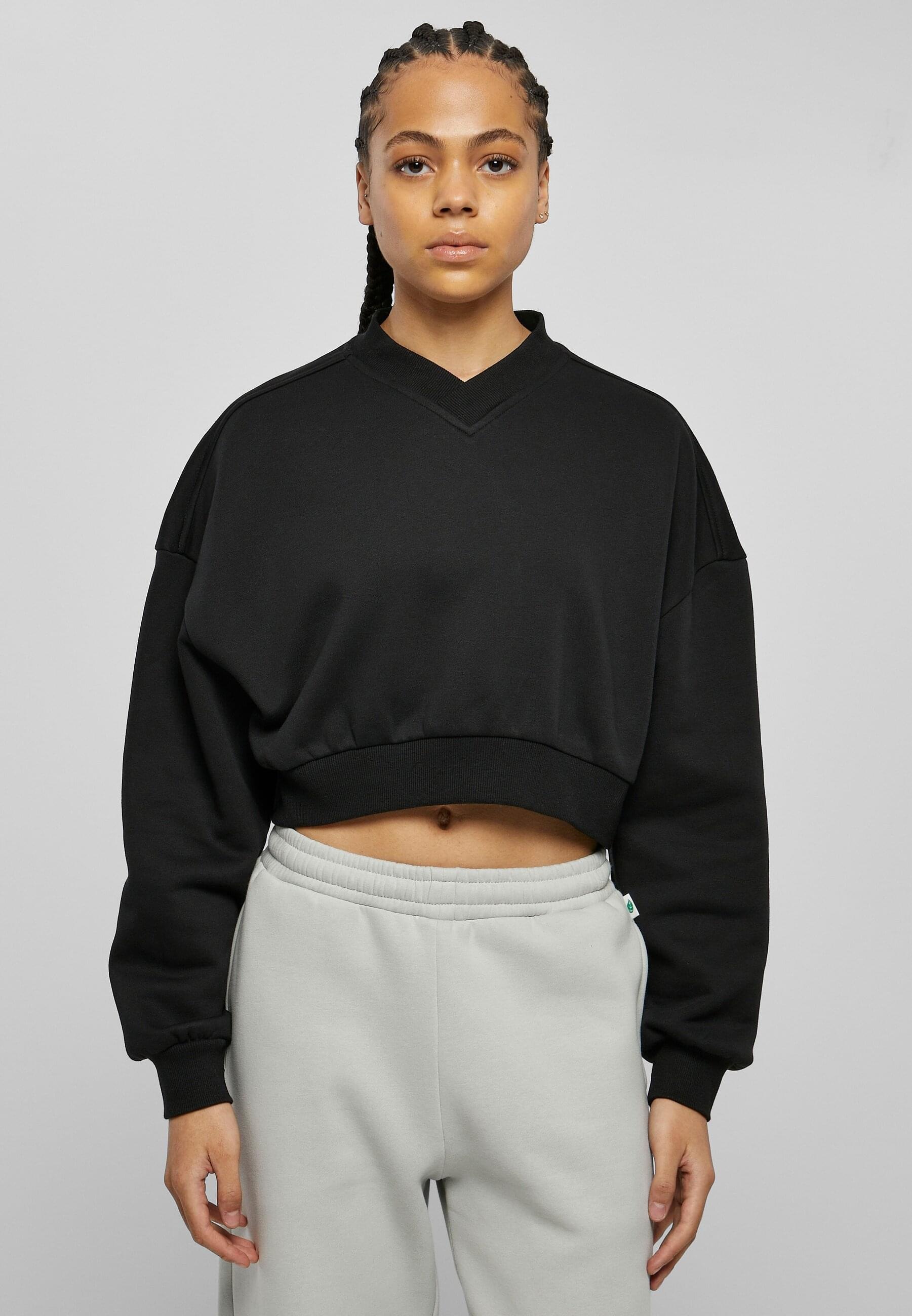 URBAN CLASSICS Sweater »Urban Classics Damen Ladies Cropped V-Neck«