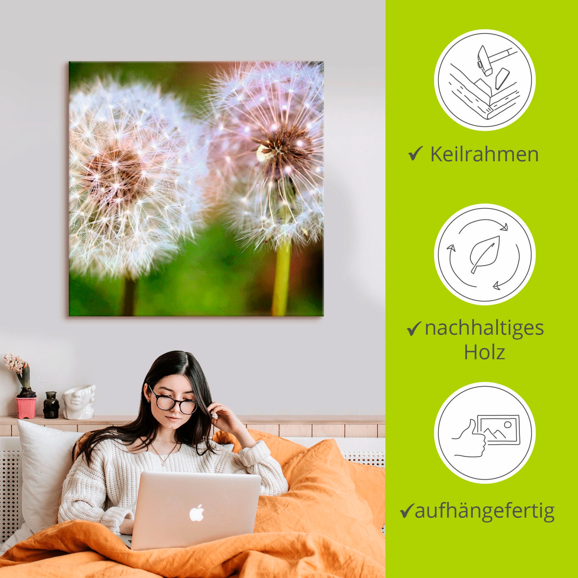 Artland Leinwandbild »Pusteblume Zweisamkeit«, Blumen, (1 St.), auf Keilrahmen gespannt