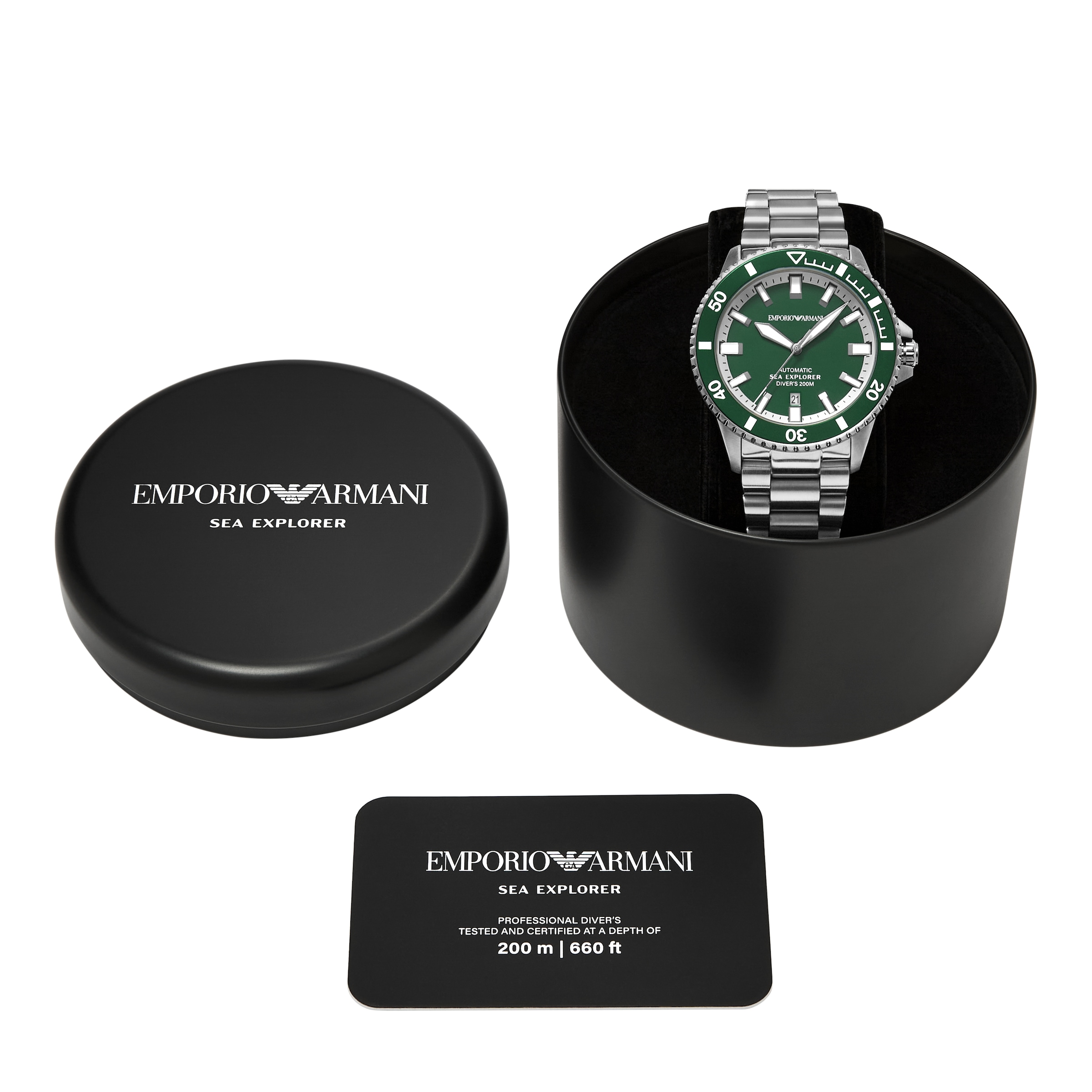 Emporio Armani Automatikuhr, Armbanduhr, Herrenuhr, Mechanische Uhr, Edelstahlarmband, analog, Tag
