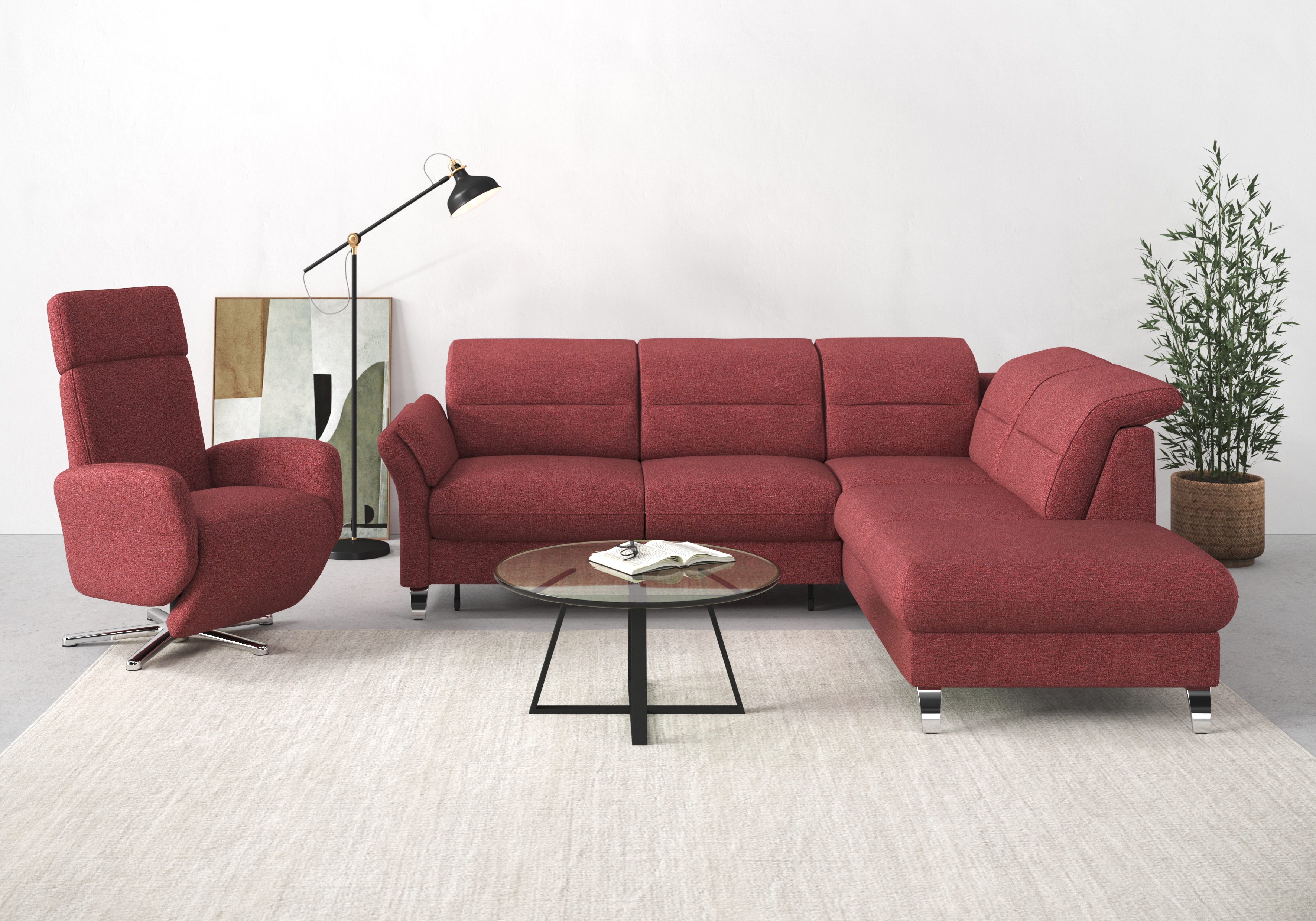 sit&more Ecksofa "Grenoble L-Form mit Federkern" wahlweise mit Schlaffunktion, Bettkasten, Arm- und Kopfteilverstellung
