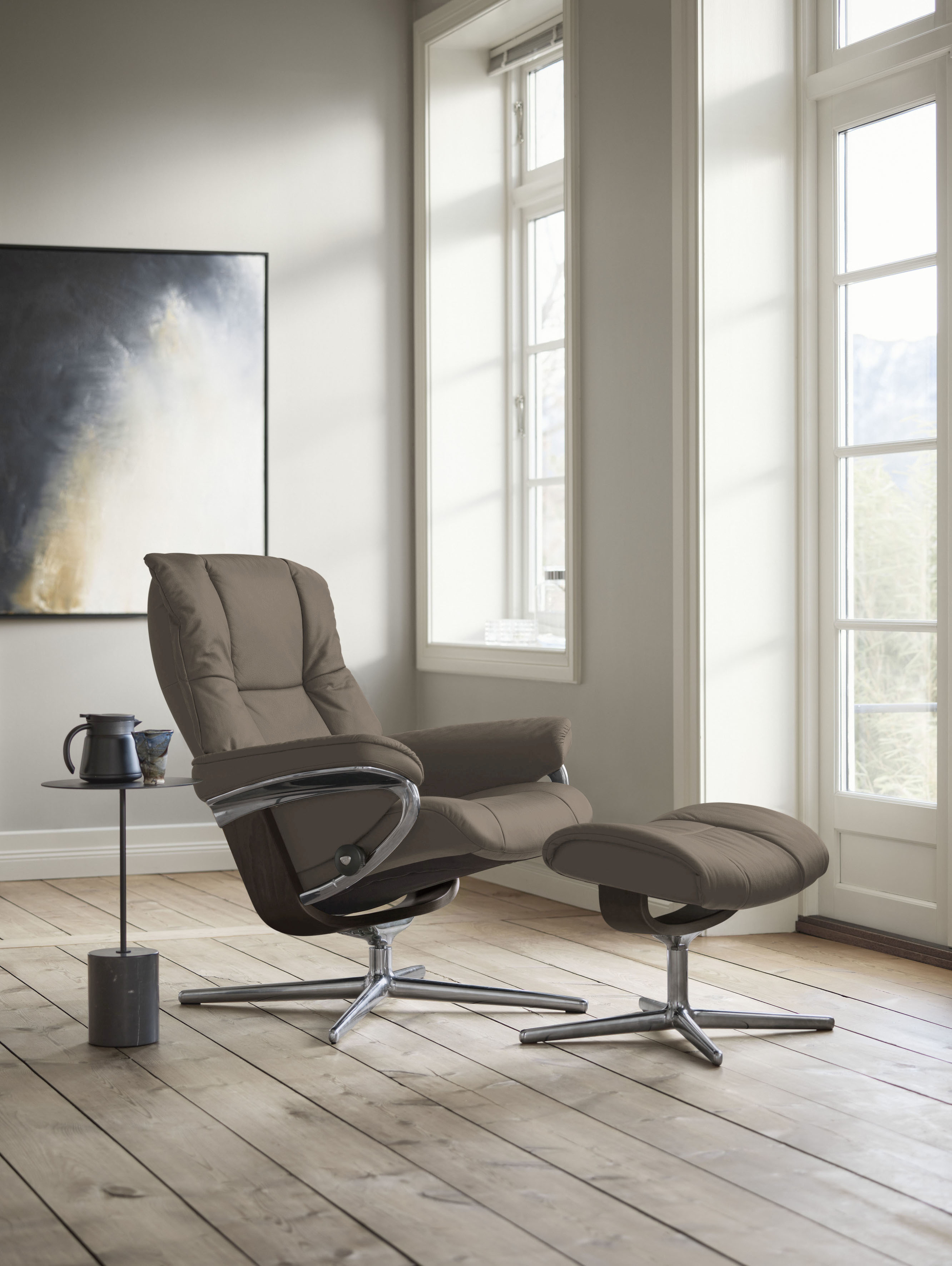 Stressless Relaxsessel "Mayfair" Set, Relaxsessel mit Hocker, mit Hocker, mit Cross Base, Größe S, M & L, Holzakzent Wenge