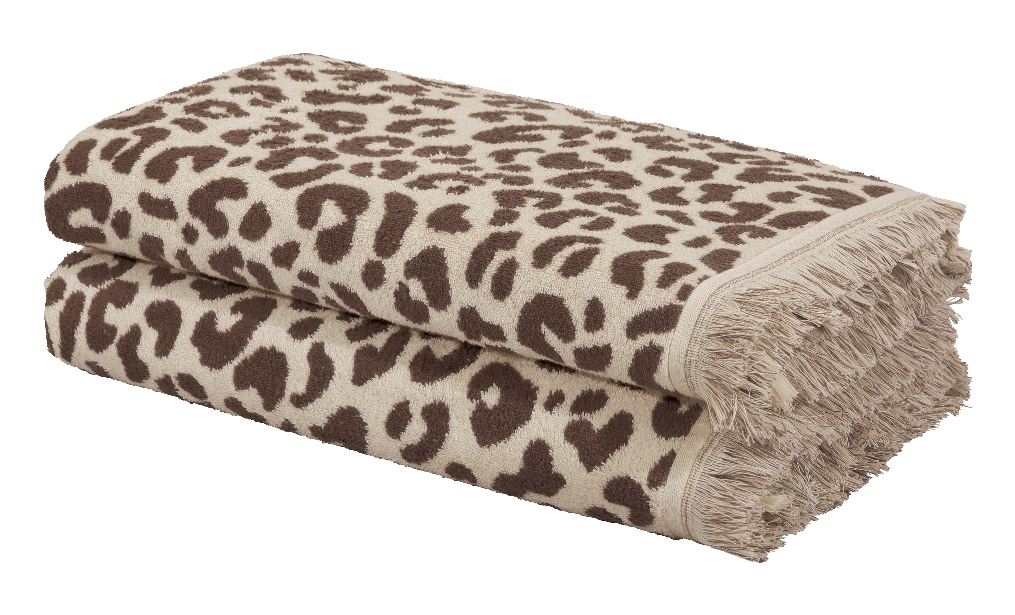 OTTO home Strandtuch "Tiffani, Leopardenmuster, Premium Strandtücher 2-tlg, 500 gr/m²" 90x180 cm, Animal Print, Leo, modern, Urlaub, mit Fransen