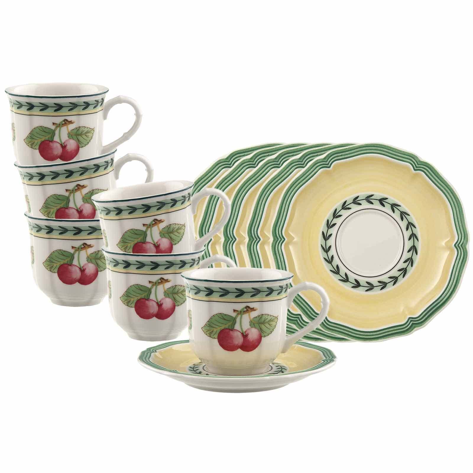 Villeroy & Boch Espressotasse "Espressotassen mit Untertassen French Garden Fleurence 80 ml 6er Set bunt" Spülmaschinengeeignet, Mikrowellenfest