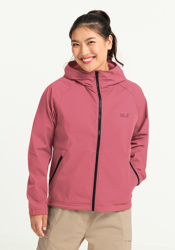 Funktionsjacke JACK WOLFSKIN "MAHANI JKT W", Damen, Gr. M (38/40), evening rose, Web, Obermaterial: 100% Polyester. Futter: 100% Polyester, unifarben, Basic hüftbedeckend, Raglanärmel elastischer Bund, Jacken Funktionsjacke, Wärmend, winddicht, Übergangsj