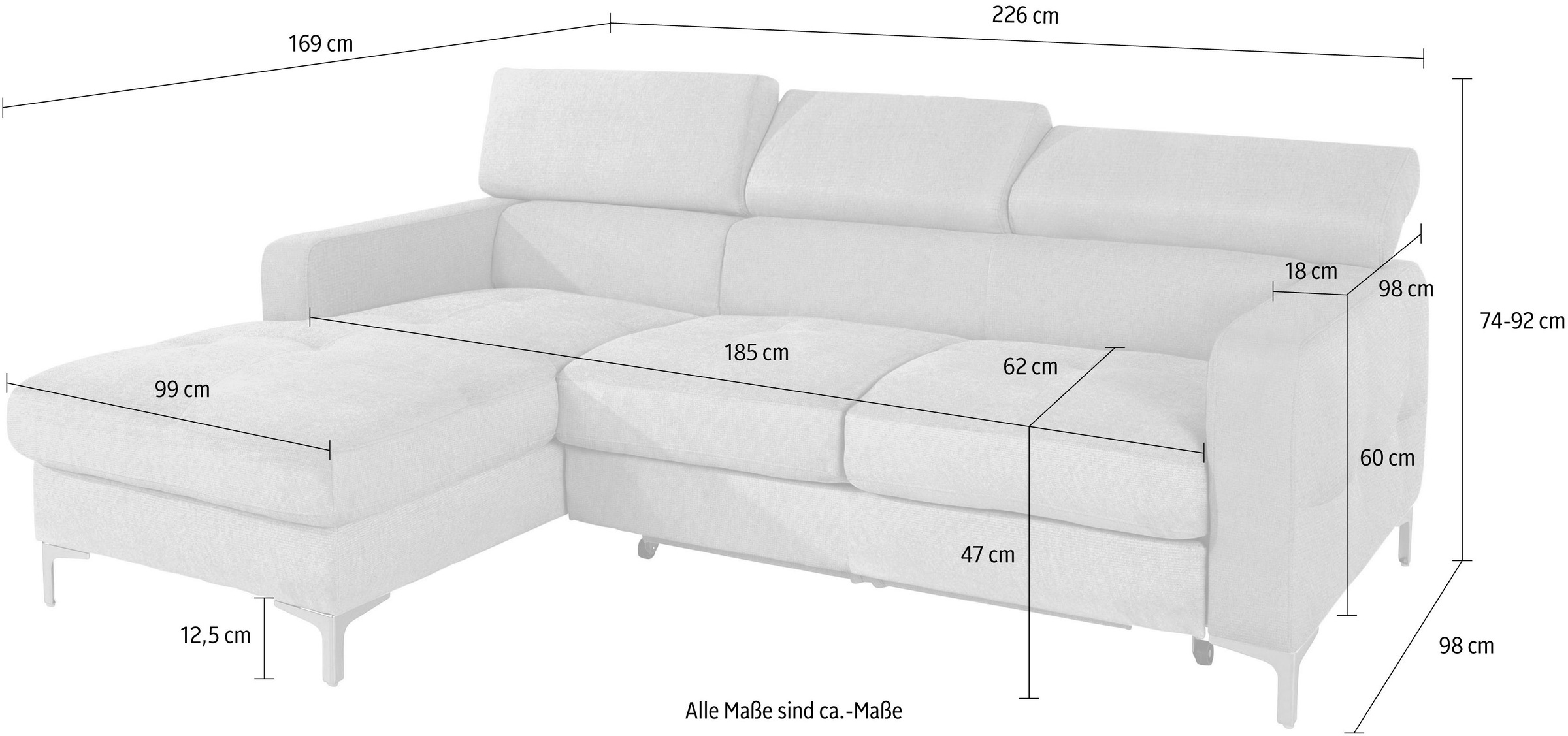 COTTA Ecksofa »Sammy L-Form«, mit Kopfteilverstellung, wahlweise mit Bettfunktion & Bettkasten