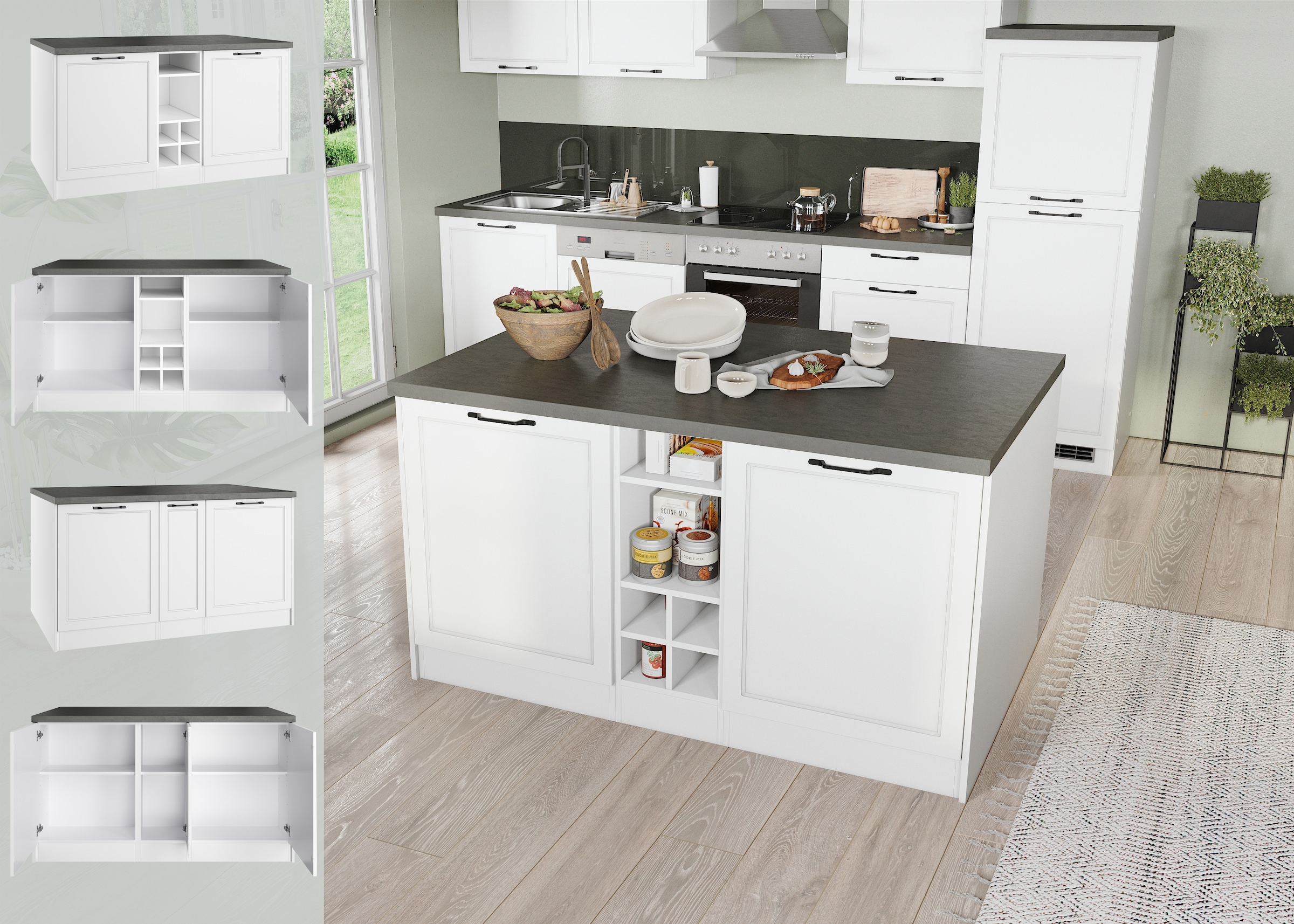 KOCHSTATION Kücheninsel »KS-Lani, Breite 153 cm, mit Flaschenregal«, MDF-Fronten, Arbeitsplatte 38mm stark