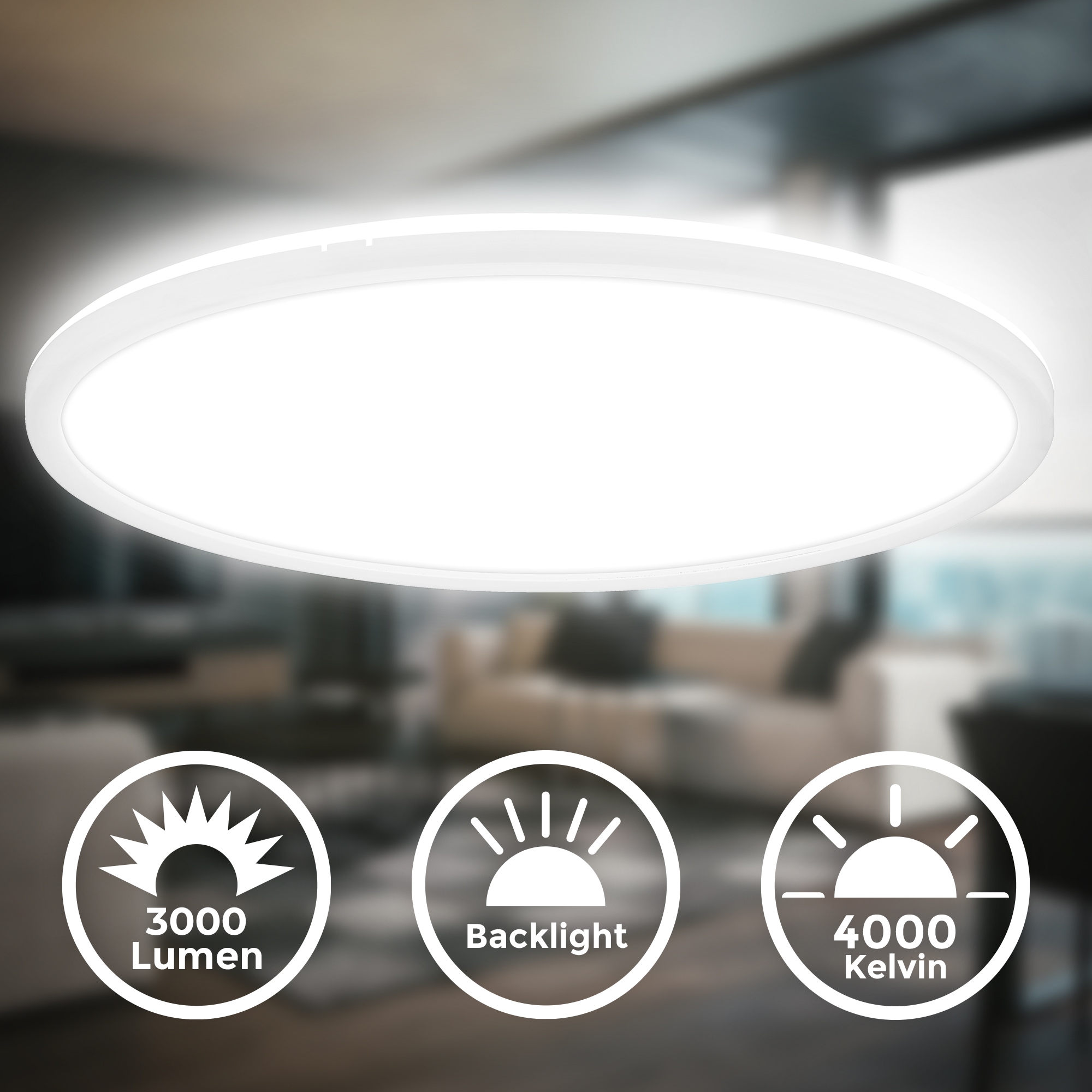 B.K.Licht LED Deckenleuchte »BKL1600 Ultraflache Deckenlampe, LED Panel mit Backlight«, 1 flammig, Leuchtmittel LED-Modul | LED fest integriert, 4.000K, 3.000 Lm, 22W, indirekte Hintergrundbeleuchtung, ⌀42cm, Weiß