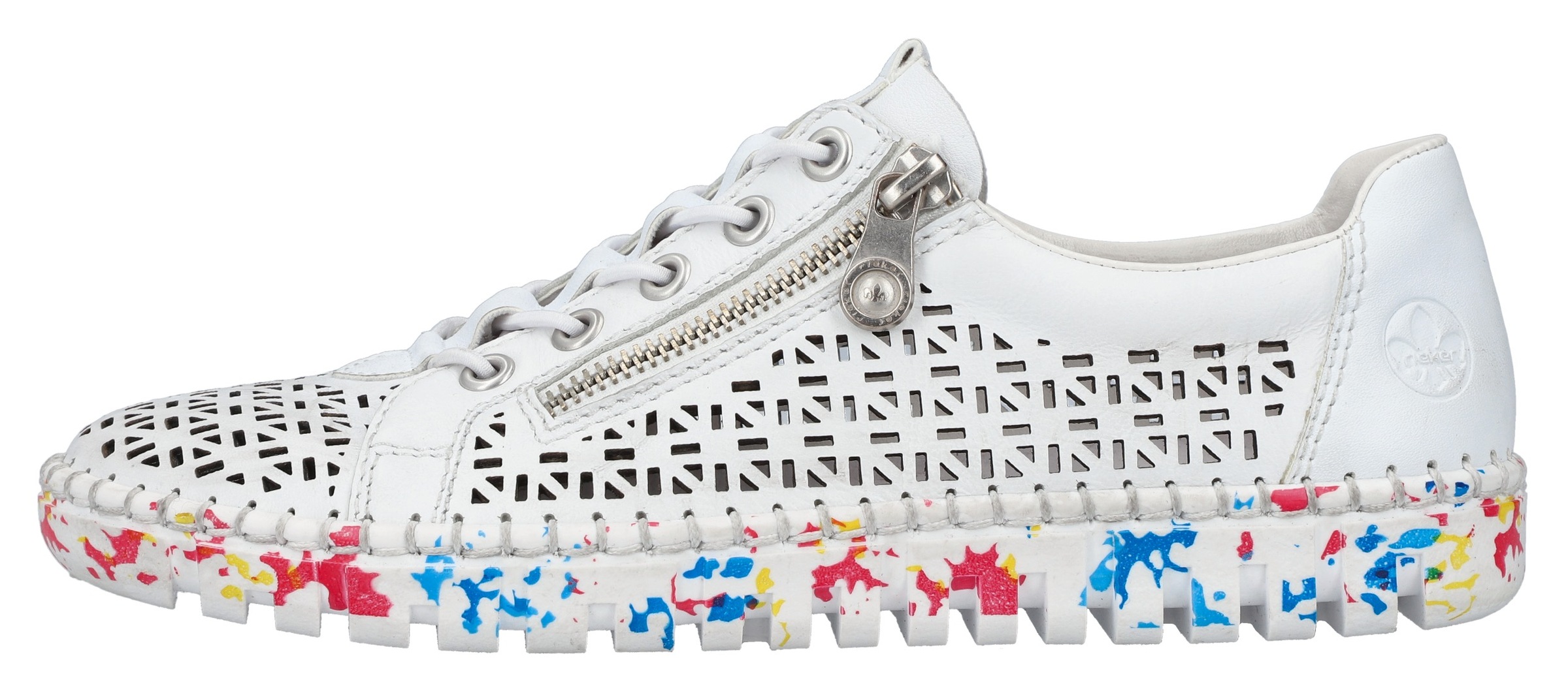 Slip-On Sneaker RIEKER, Damen, Gr. 36, bunt (weiß, bunt), Leder, Lederimitat, Schuhe, Halbschuh, Freizeitschuh, Schlupfschuh mit Gummizug 3