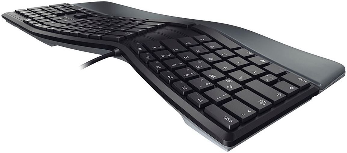 Cherry Tastatur »KC 4500 ERGO Kabelgebundene Ergonomische Tastatur, Schwarz, USB« (Fn-Tasten | Funktionstasten | Handgelenkauflage | Lautstärkeregler | Multimedia-Tasten | Ziffernblock | ergonomische Form | verstellbare Füße)