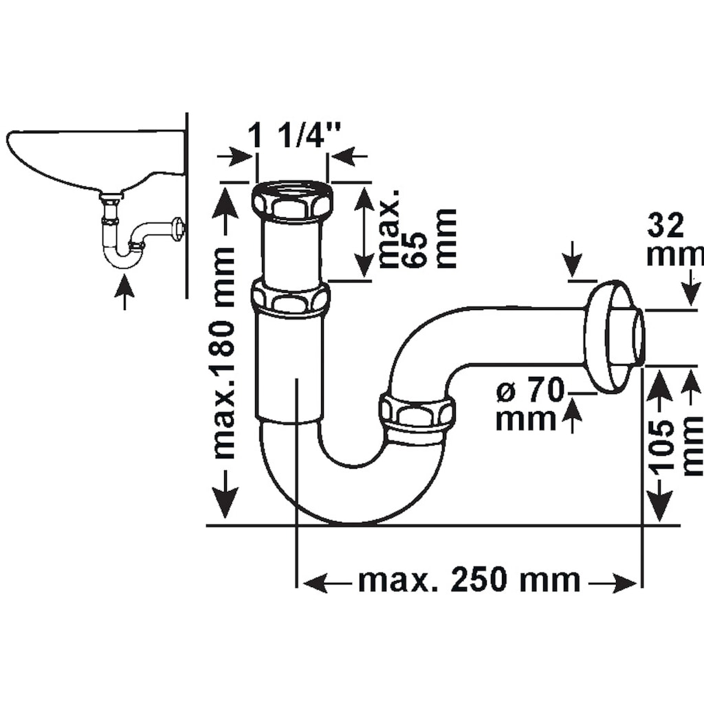 CORNAT Siphon »1 1/4 Zoll x 32 mm - Pflegeleicht & korrosionsbeständig«