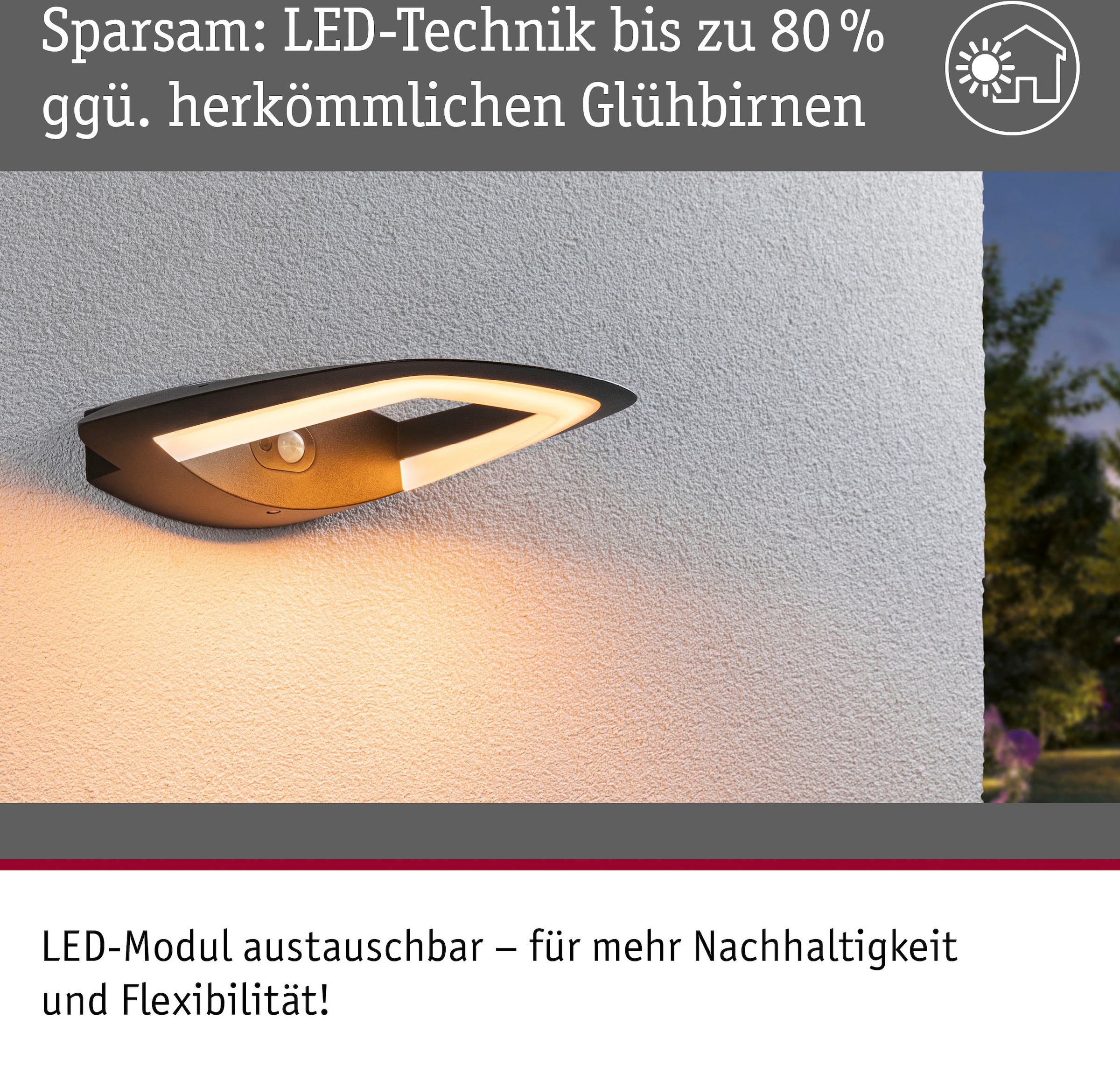 Paulmann LED Außen-Wandleuchte »Outdoor 230V Akena PIR Insect Freindly anthrazit«, 1 flammig-flammig, Insektenfreundlich