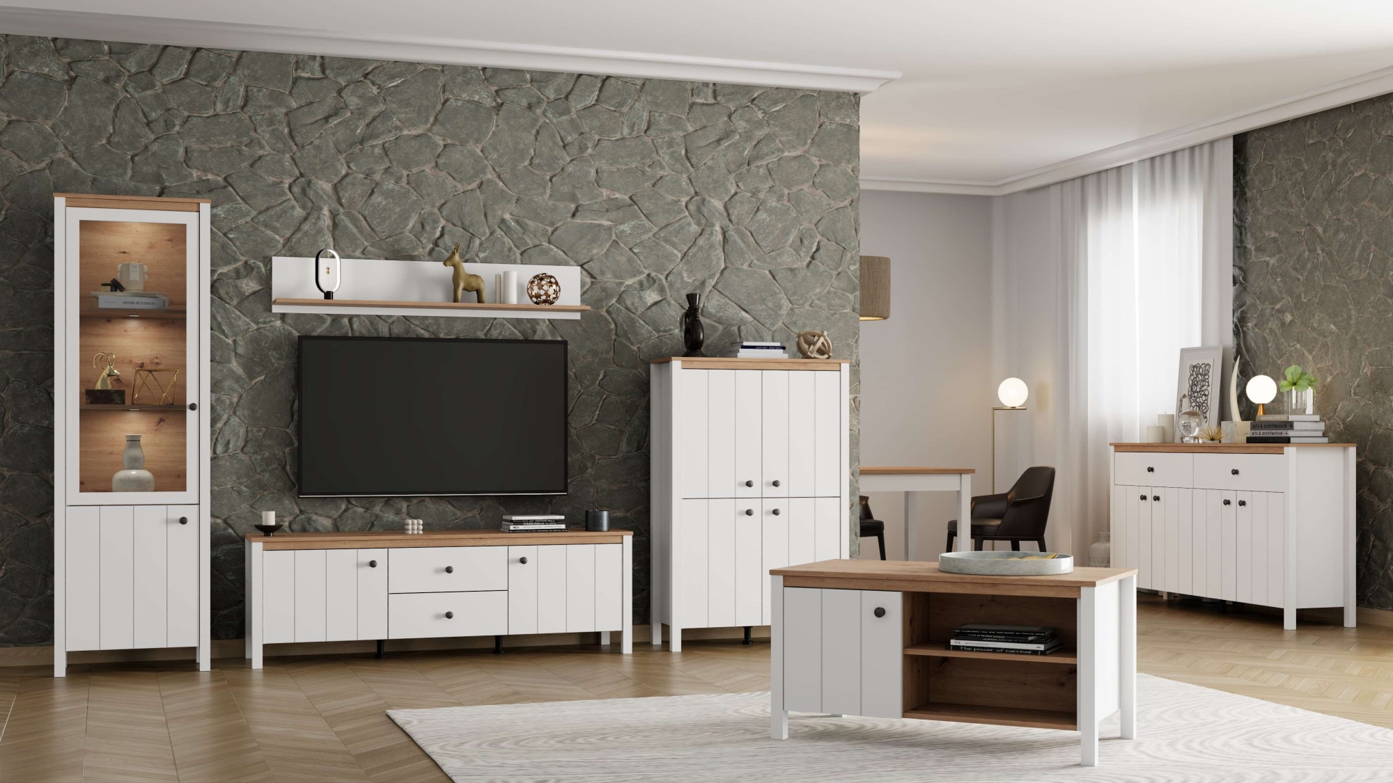 Home affaire Lowboard »BEDFORD, TV-Board, TV-Kommode, TV-Schrank, TV-Unterschrank, TV-Möbel« MDF-Profil 2D ummantelt, Hotstamping
