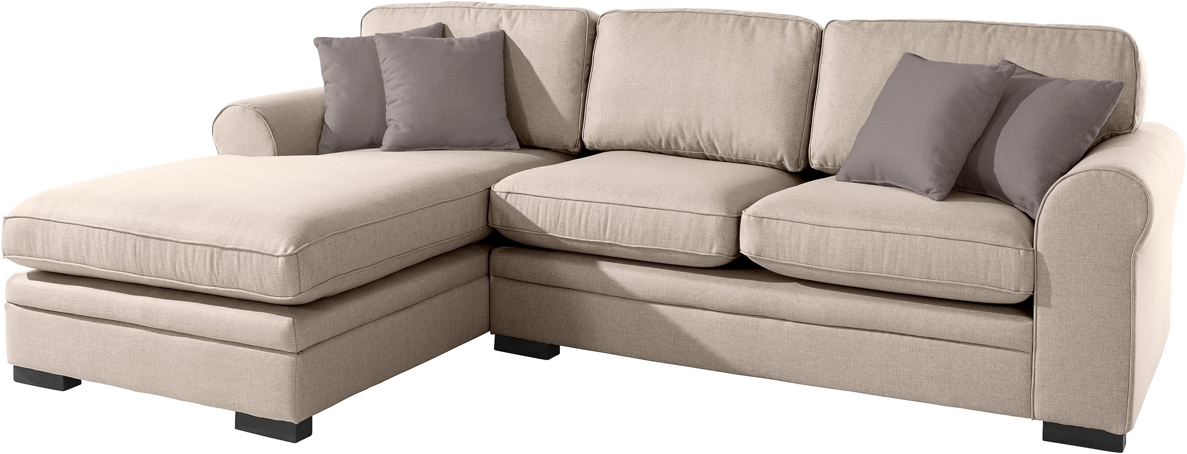 Home affaire Ecksofa »Broughton L-Form«, weicher Sitzkomfort, incl. 4 Zierkissen, Keder