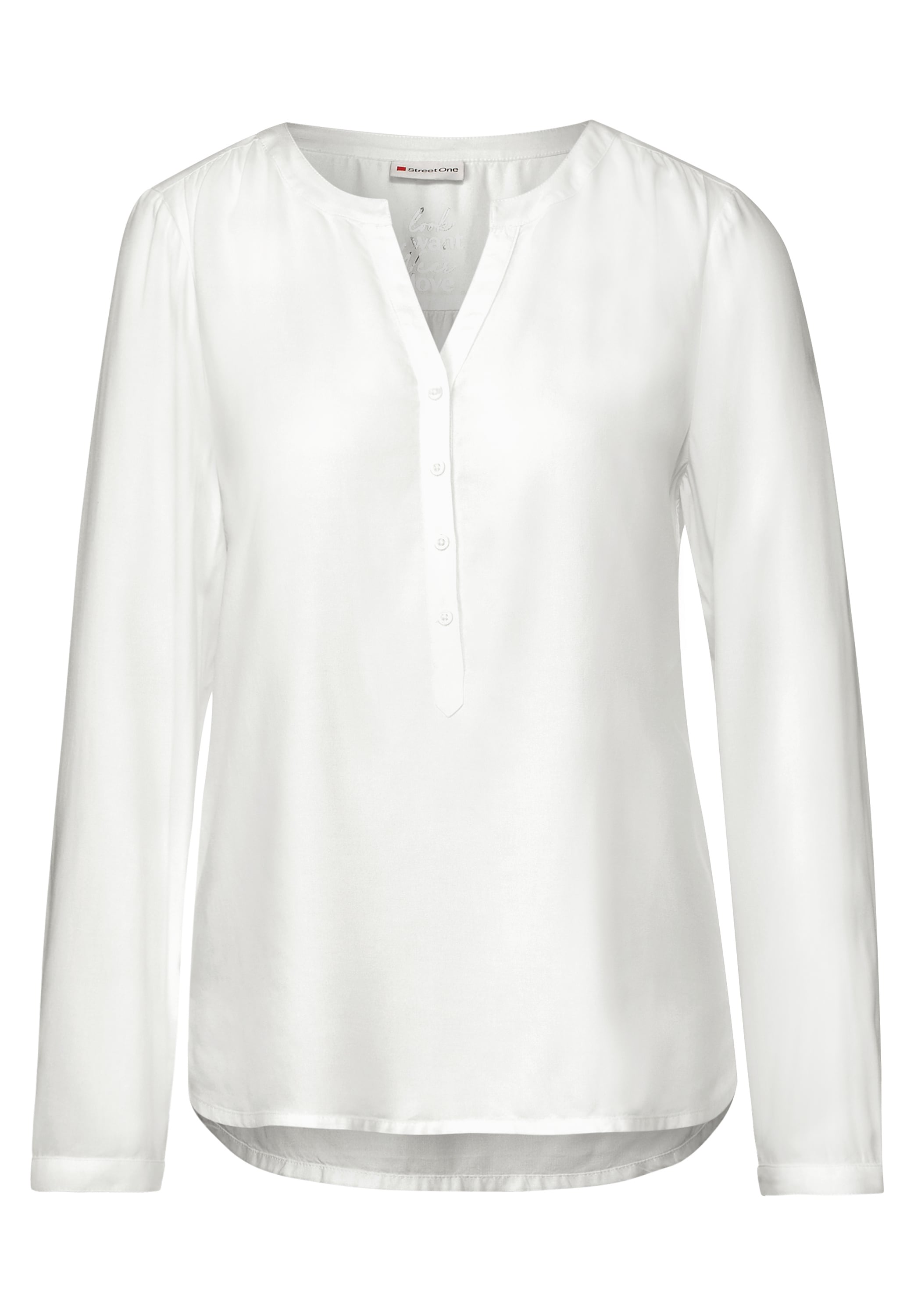 STREET ONE Langarmbluse mit geschlitztem Rundhalsausschnitt