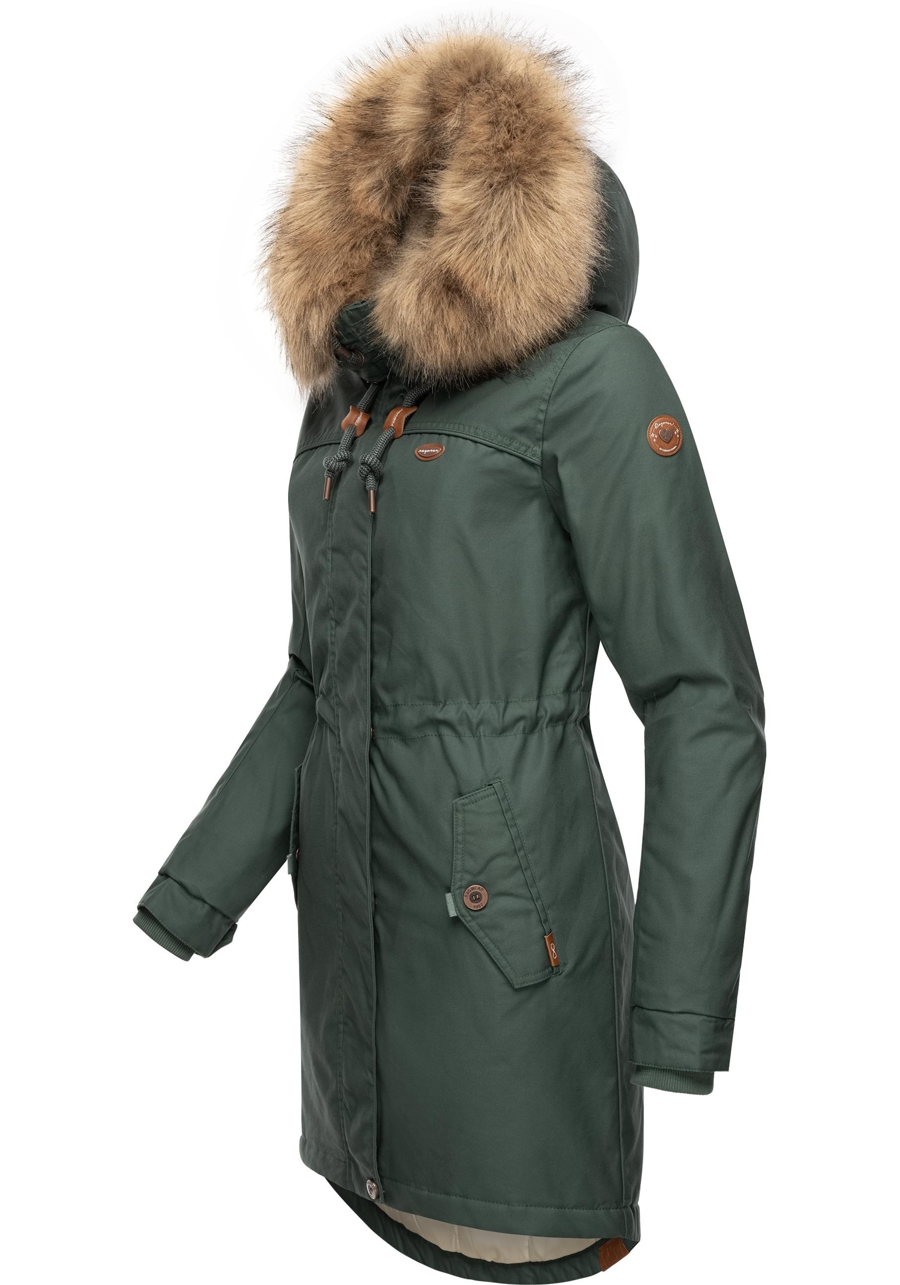 Ragwear Winterjacke »Tawny«, mit Kapuze, stylischer Winterparka mit großer Kapuze und Kunstfellkragen