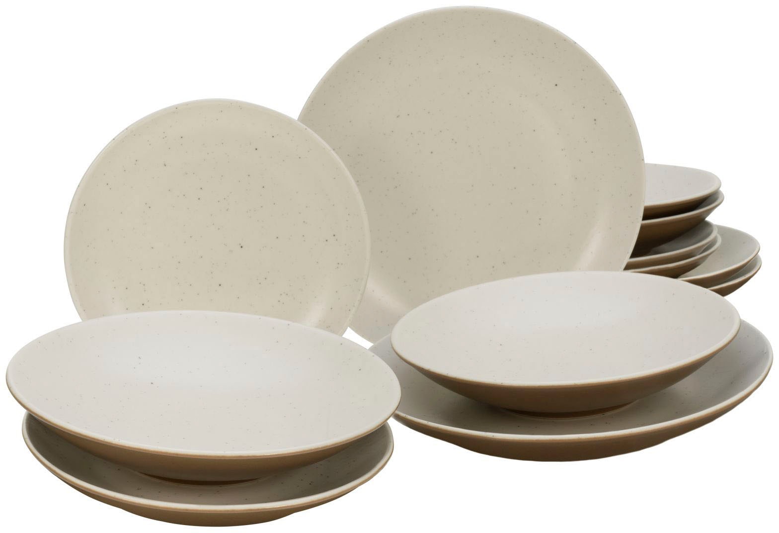 CreaTable Teller-Set »Geschirr-Set Sand Dunes«, (Set, 12 tlg., Tafelservice für 4 Personen), Service, handwerklicher Töpfercharakter, 12 Teile, für 4 Personen