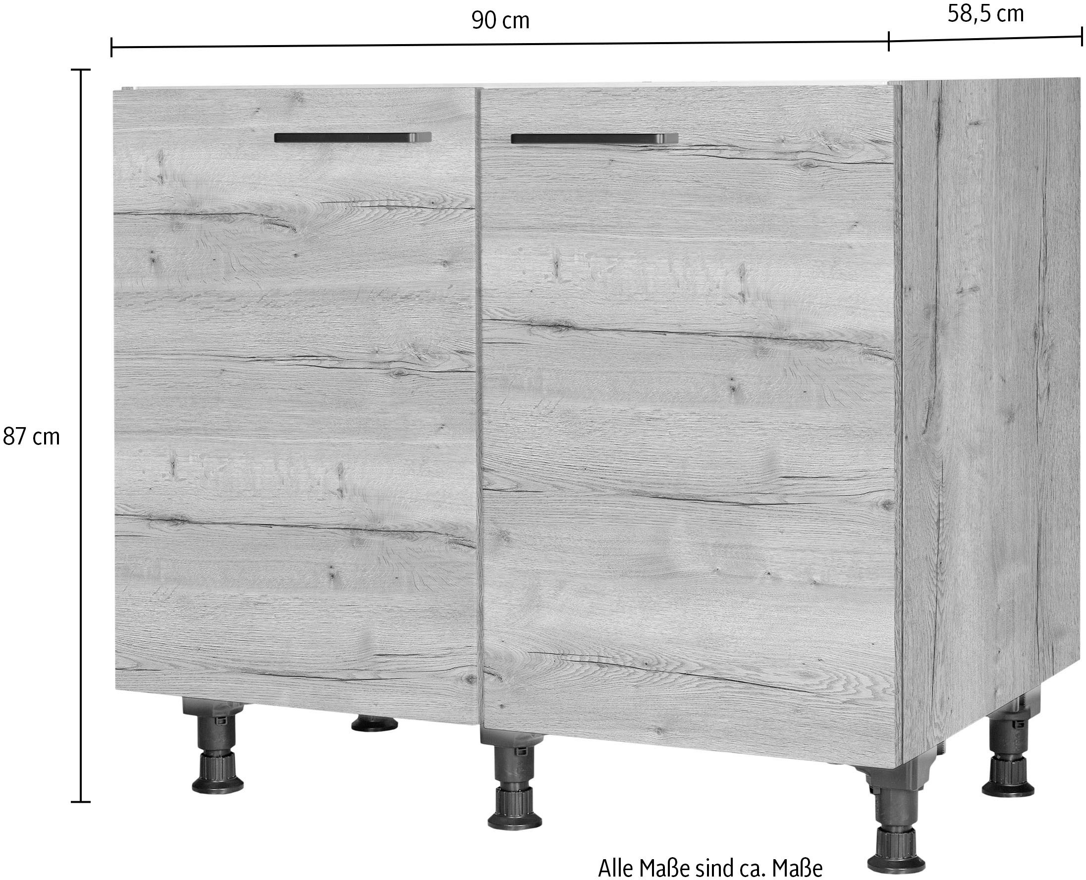 nobilia® Spülenschrank »"Structura", vormontiert, mit höhenverstellbaren Sockelfüßen,«, Breite 90 cm