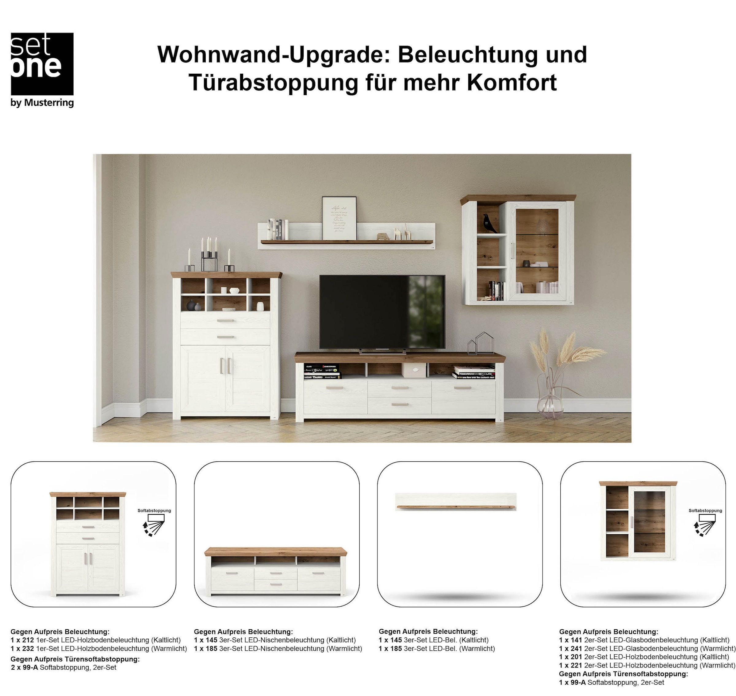 set one by Musterring Wohnwand »York«, (4 St.), Kombination 11, in 3 Farbvarianten, Gesamtbreite 374 cm