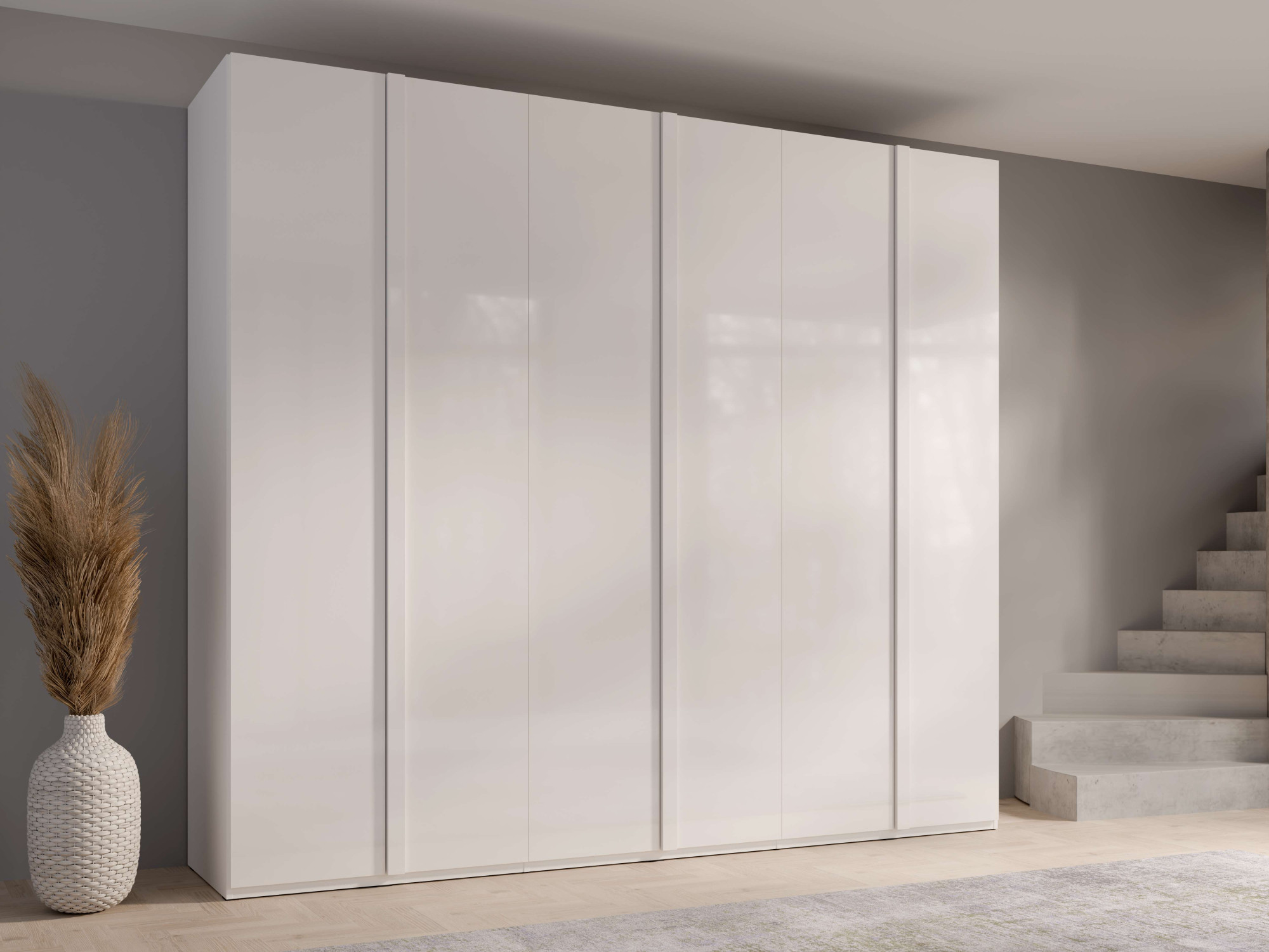 OTTO home Kleiderschrank "Kleiderschrank Maalissa mit Regalen und Kleiderstangen" Garderobe mit 6 Hochglanz-Drehtüren, BxTxH 270x59x237 cm