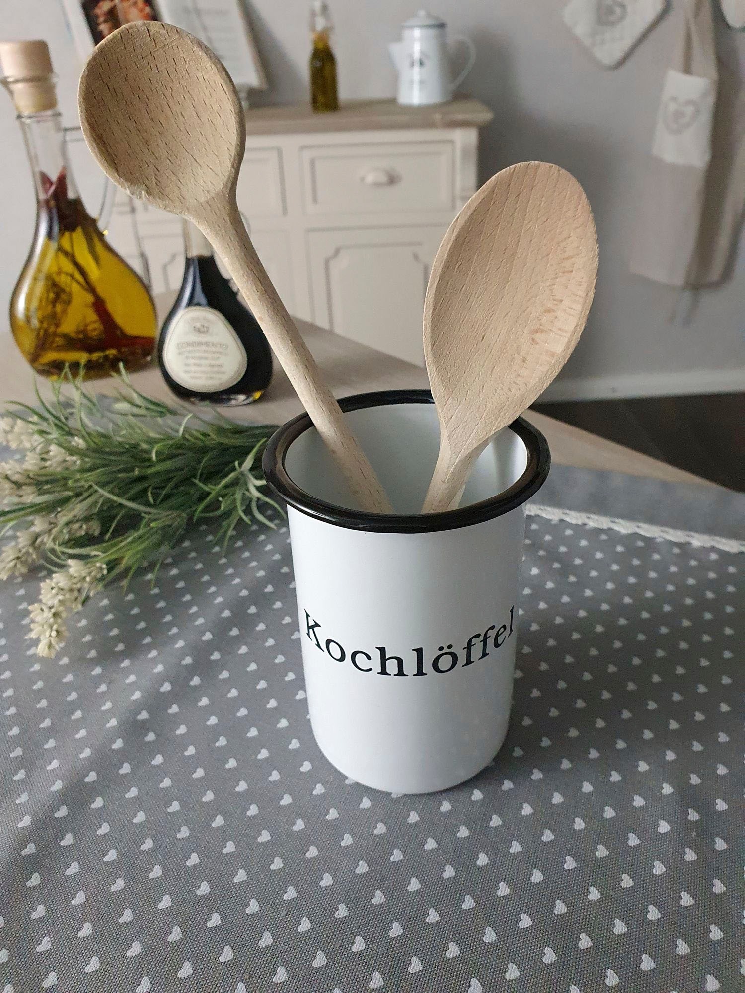 Ambiente Haus Dose "Kochlöffeltopf aus Emaille in Antikweiß" günstig online kaufen