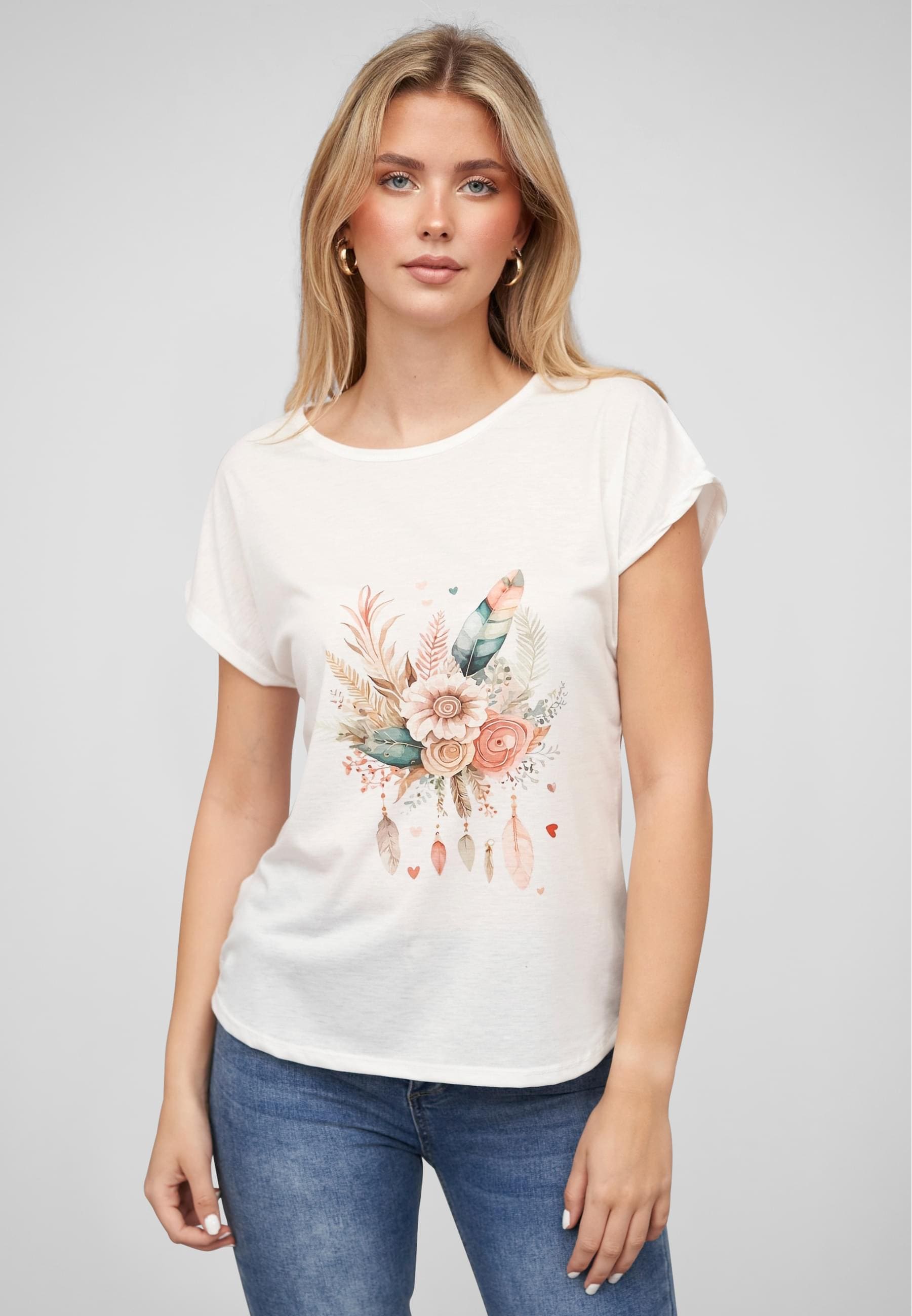 CLOUD 5IVE T-Shirt »CLOUD 5IVE Viskose T-Shirt mit Traumfänger-Blumen Print« 1 Stk. tlg.