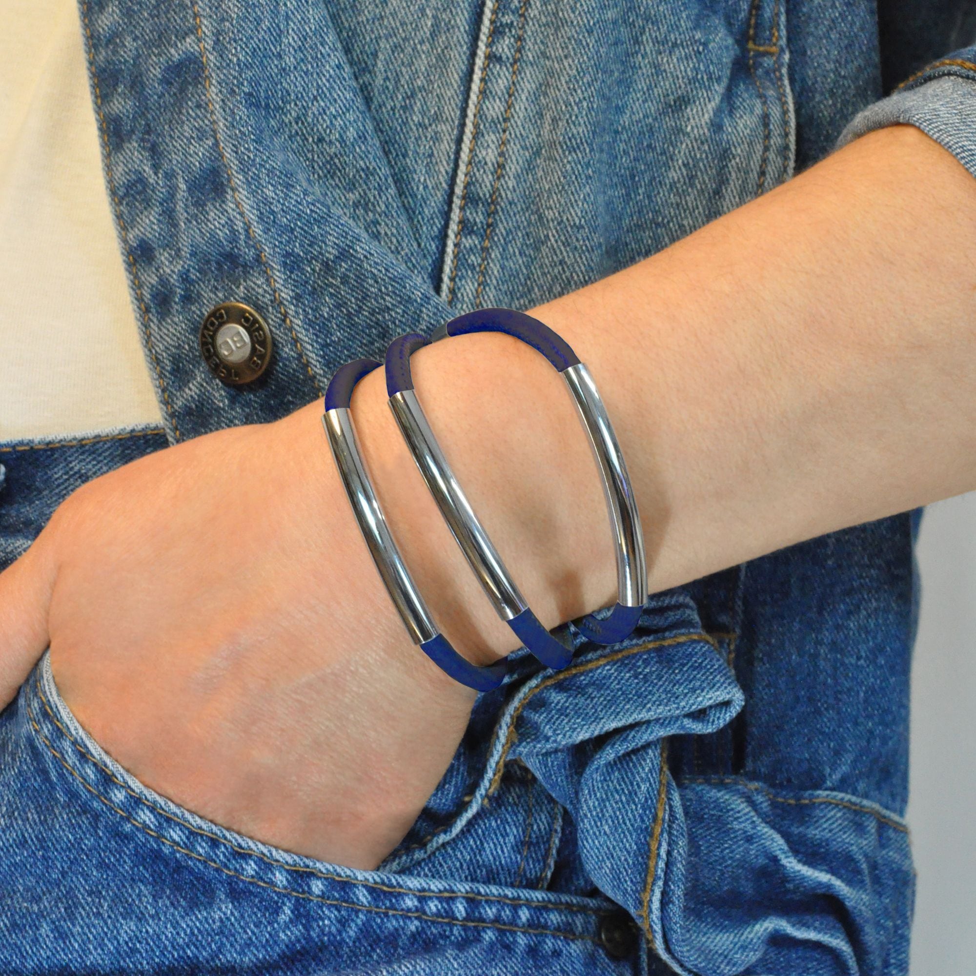 Steuer Armband »Kunstleder blau Karabiner«