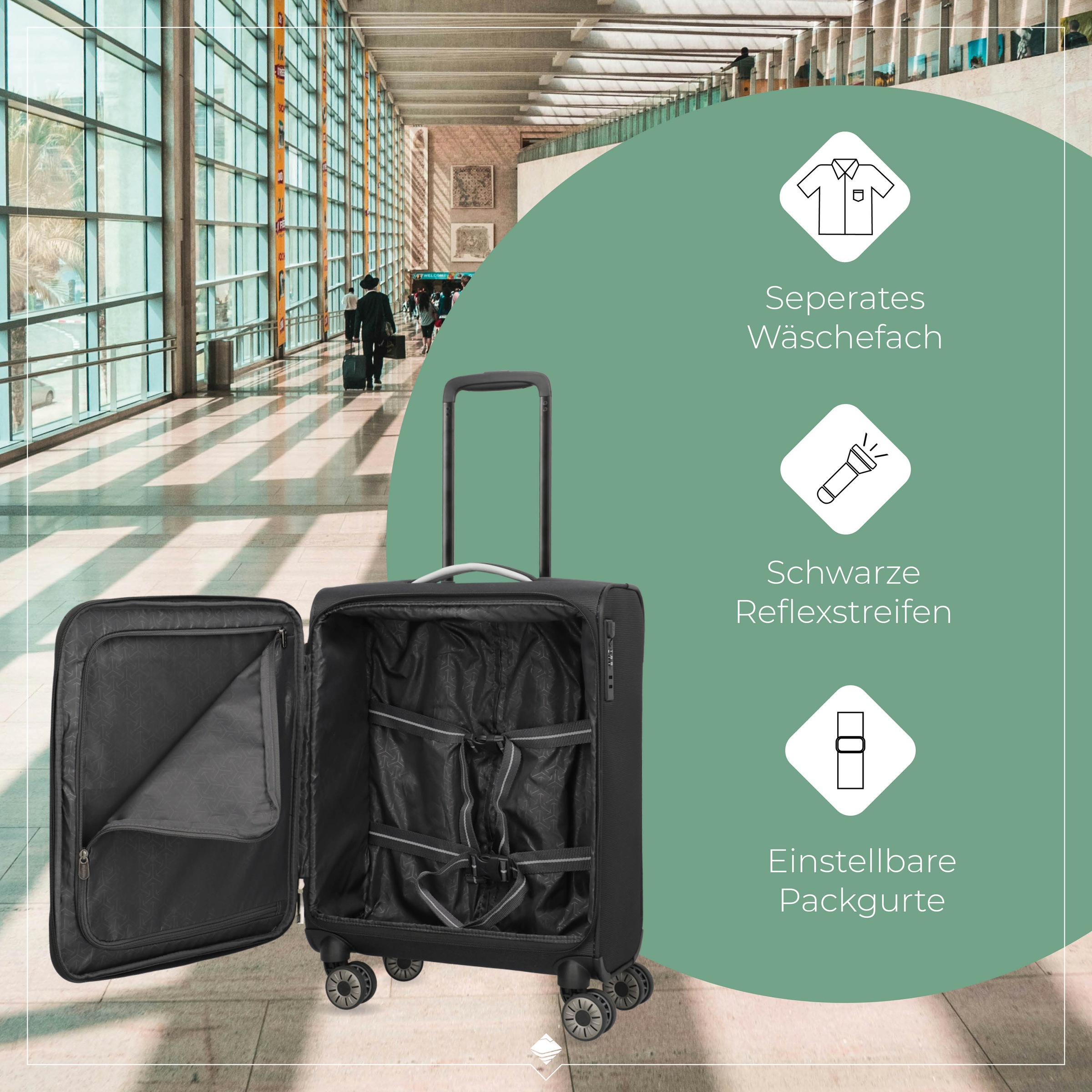 travelite Handgepäck-Trolley »JETPACK Multi Light 4 Cabin, konzipiert für Condor & Ryanair«, 4 Rollen, Weichgepäck-Koffer Handgepäck für die meisten gängigen Airlines