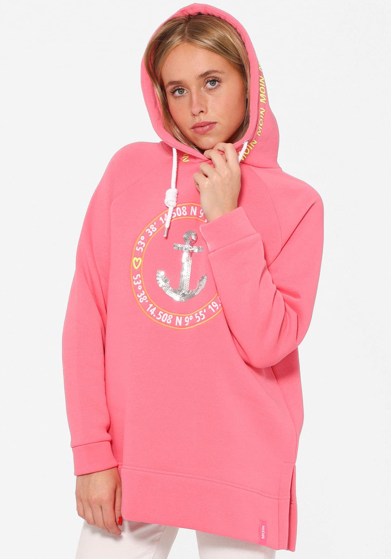 Hoodie »"Strandglück Paillette"«, Oversized mit Anker-Motiv und "Moin"- Schriftzug