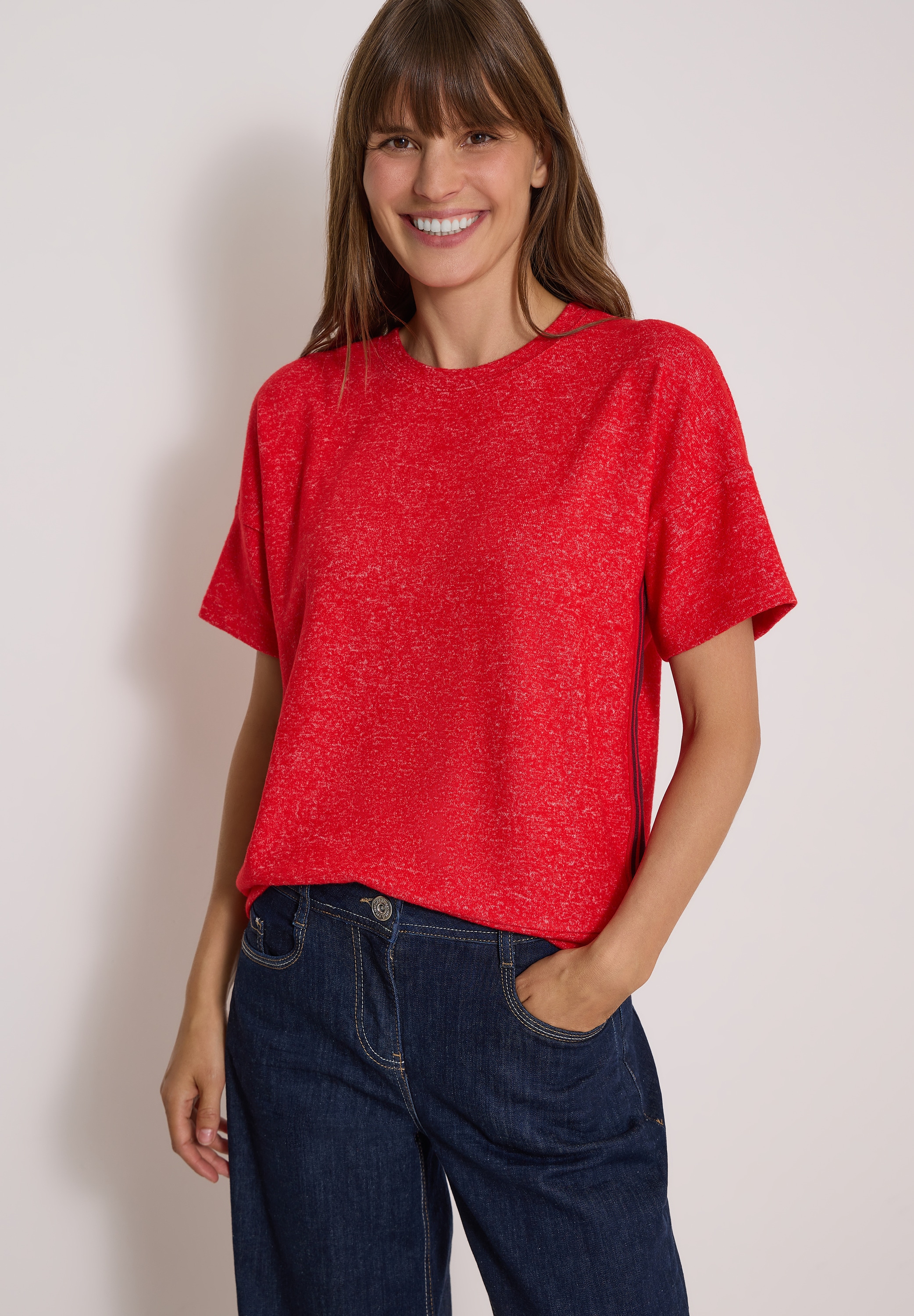 Cecil T-Shirt Sommmershirt -meliert -mit Rundhals und Tape-Details seitlich