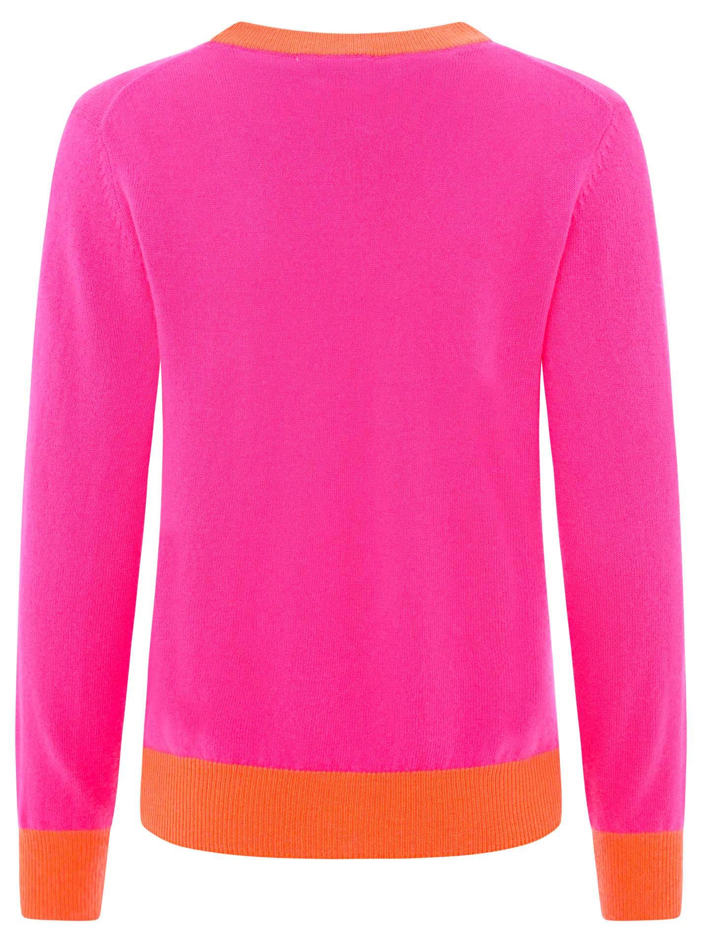 Thumbnail - Zwillingsherz Kaschmirpullover "Roundneck with "Colored Edges"" Rundhalsausschnitt, Langarm, Neon-Details, Cashmere