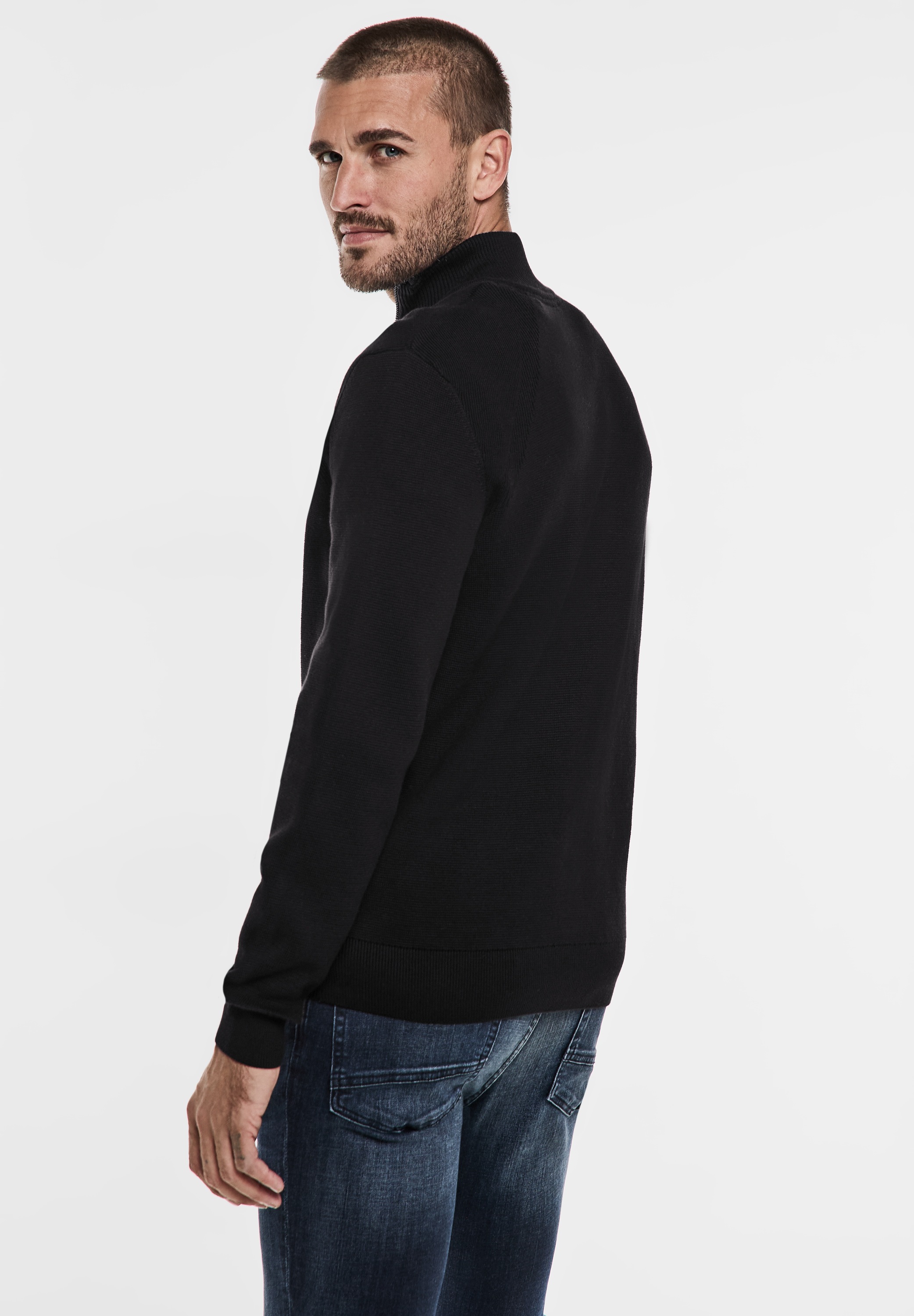 STREET ONE MEN Stehkragenpullover, aus reiner Baumwolle