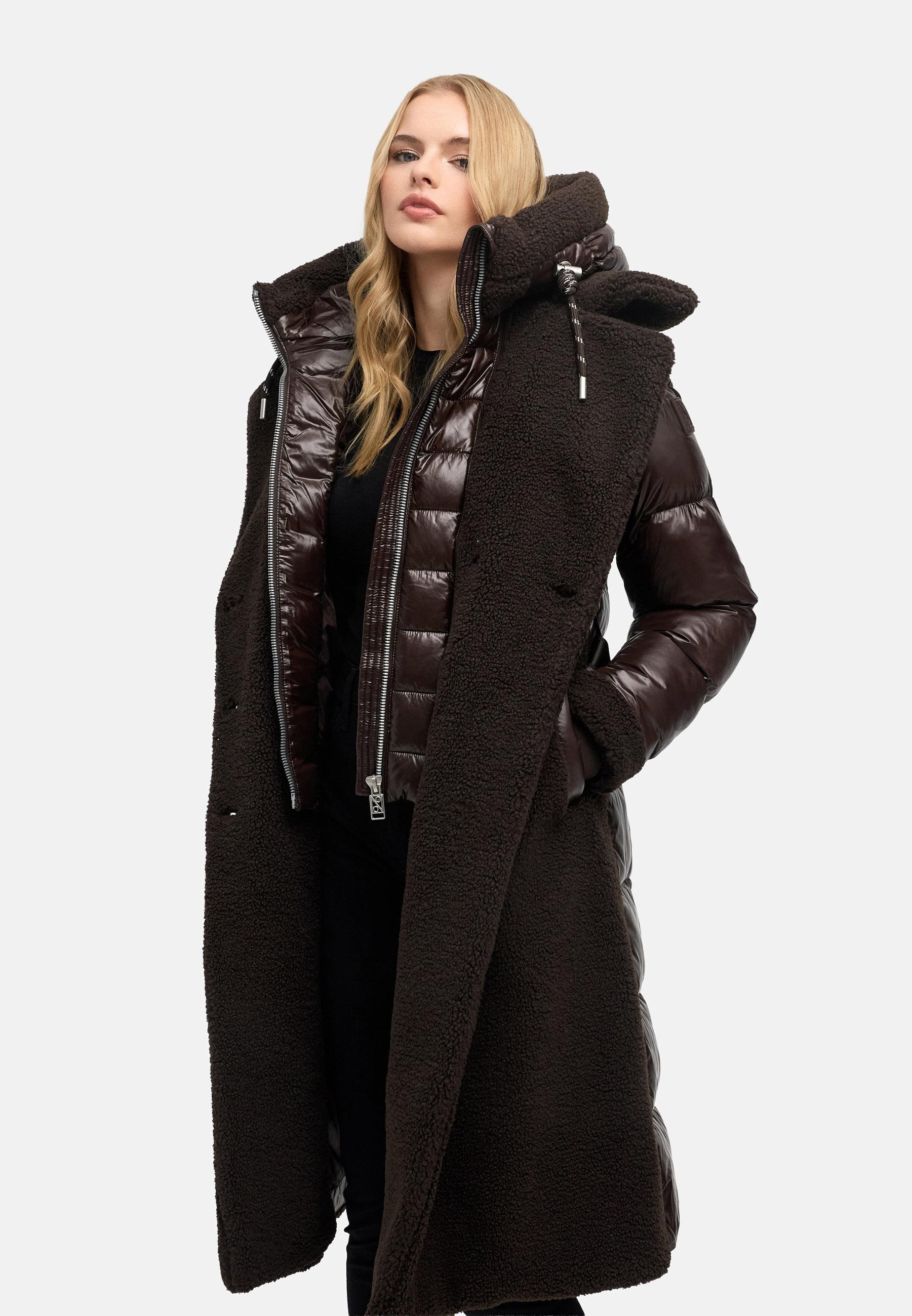 Navahoo Wintermantel »Kuscheltraum 14« Modischer Damen Plüschmantel aus angesagtem Materialmix