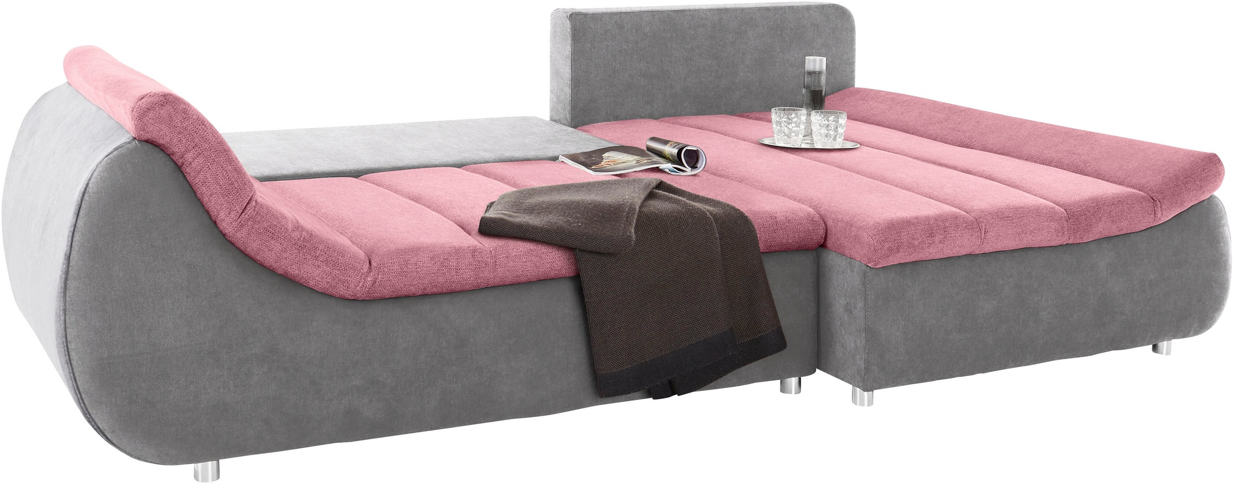 INOSIGN Ecksofa »Imola, elegant und modern, aktuelle Steppung im Sitz, bequem, L-Form«, frei im Raum stellbar, wahlweise mit Bettfunktion und Bettkasten