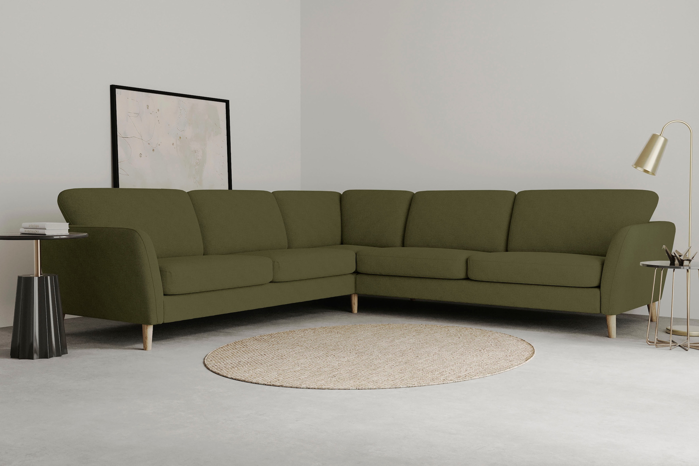 OTTO home Ecksofa »MARSEILLE 278/278 cm, L-Form, Webstoff, Flachgewebe, Filzoptik« gleichschenklig, aus Eiche-Massivholz Beinen, verschiedene Bezüge