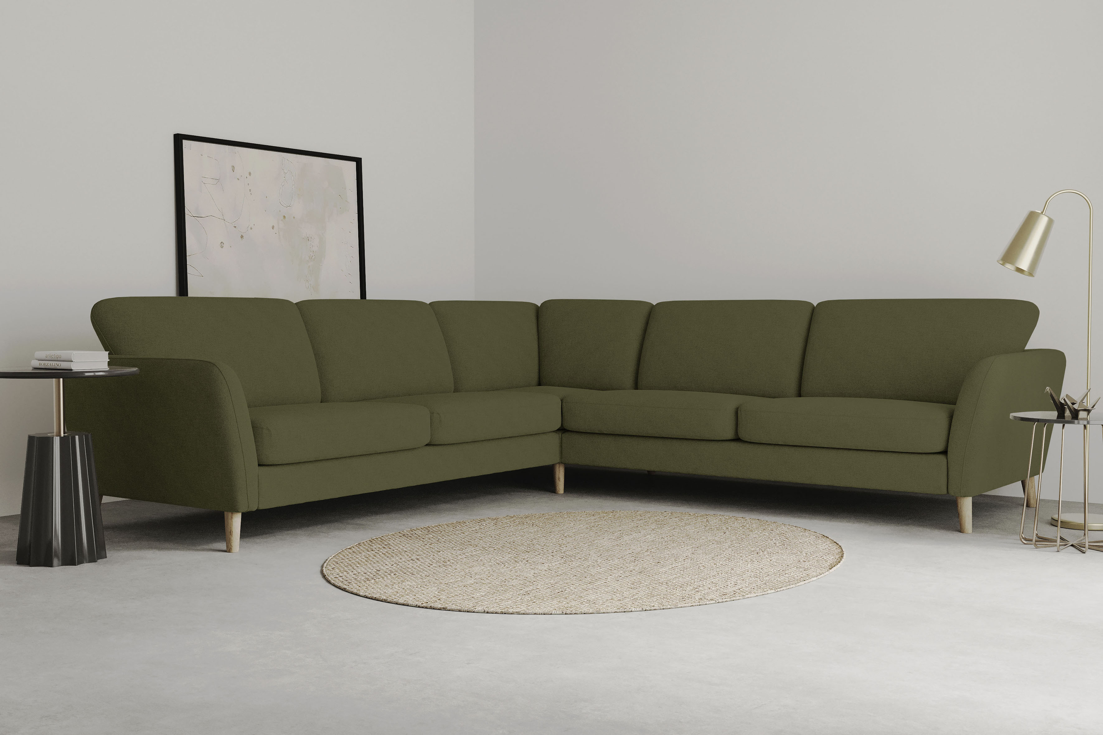 OTTO home Ecksofa "MARSEILLE 278/278 cm, L-Form, Webstoff, Flachgewebe, Filzoptik" gleichschenklig, aus Eiche-Massivholz Beinen, verschiedene Bezüge