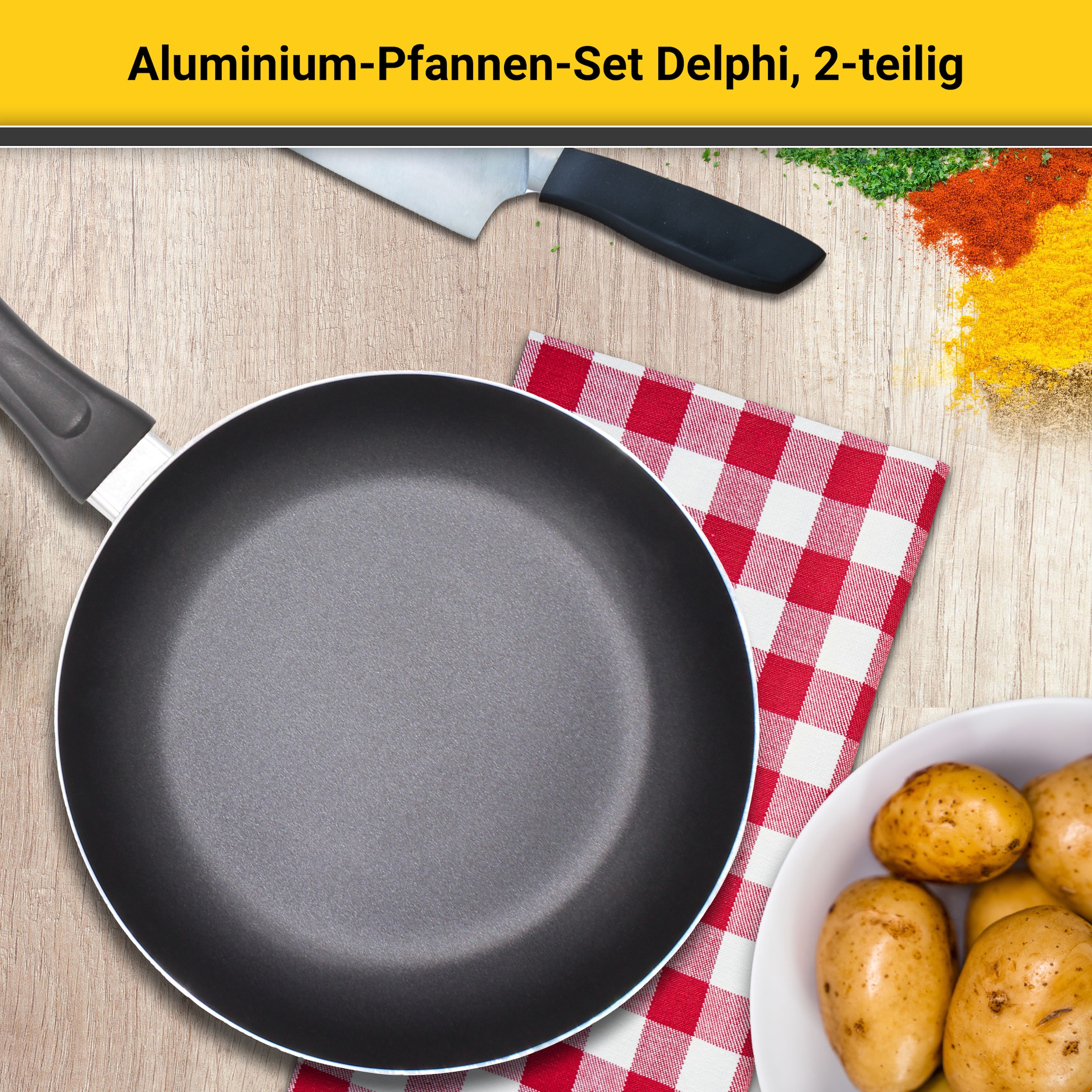 Krüger Pfannen-Set »Aluminium Pfannen-Set DELPHI 2 tlg. (16 + 24 cm)«, Aluminium, (Set, 2 tlg., 1x Bratpfanne Ø 16 cm (H. 4,5 cm), 1x Bratpfanne Ø 24 cm (H. 4,5 cm)