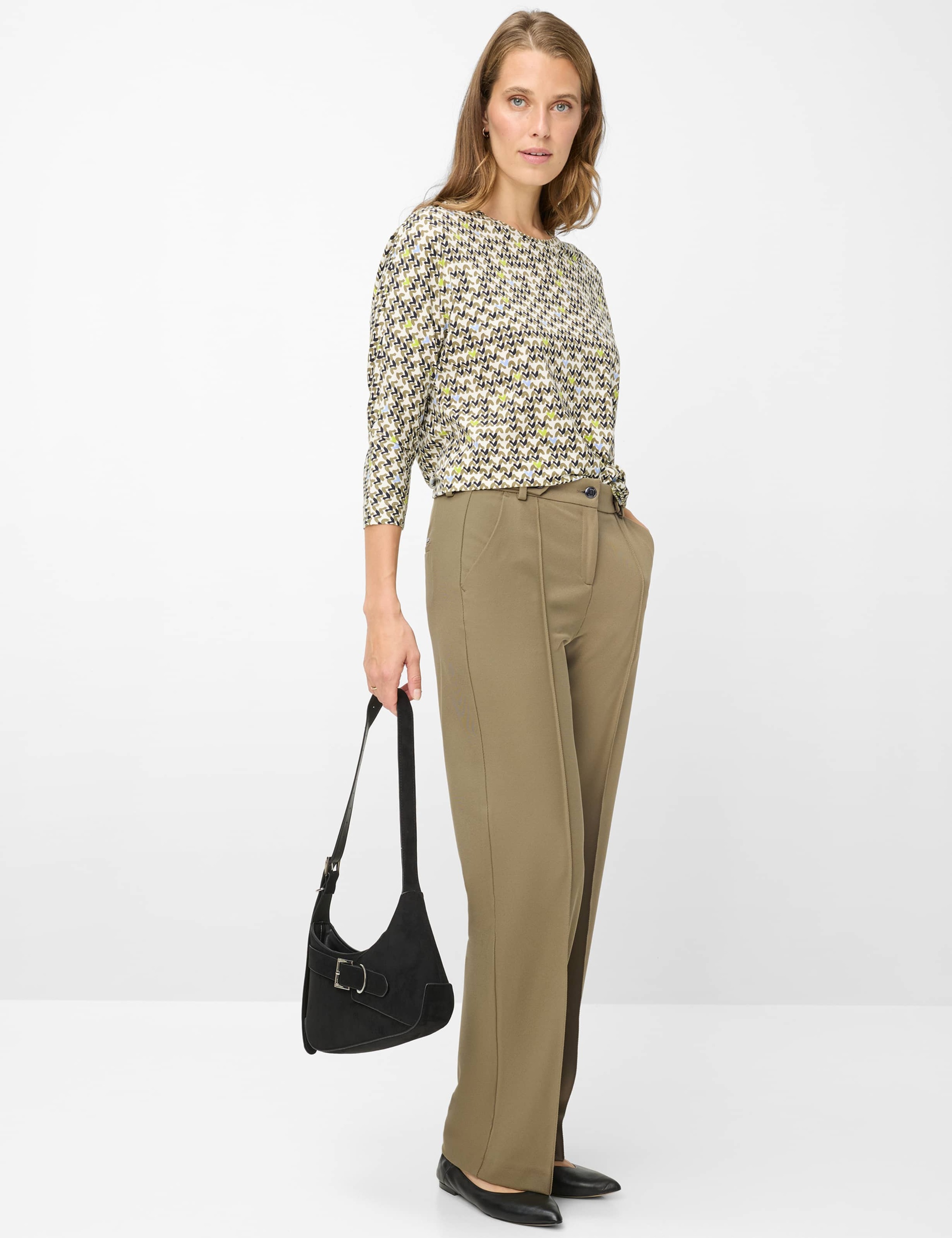 Kurzarmshirt BRAX "Style CHARLENE", Damen, Gr. 40, khaki, 47% Baumwolle, 47% Modal, 6% Elasthan, Rundhals, Shirts 2