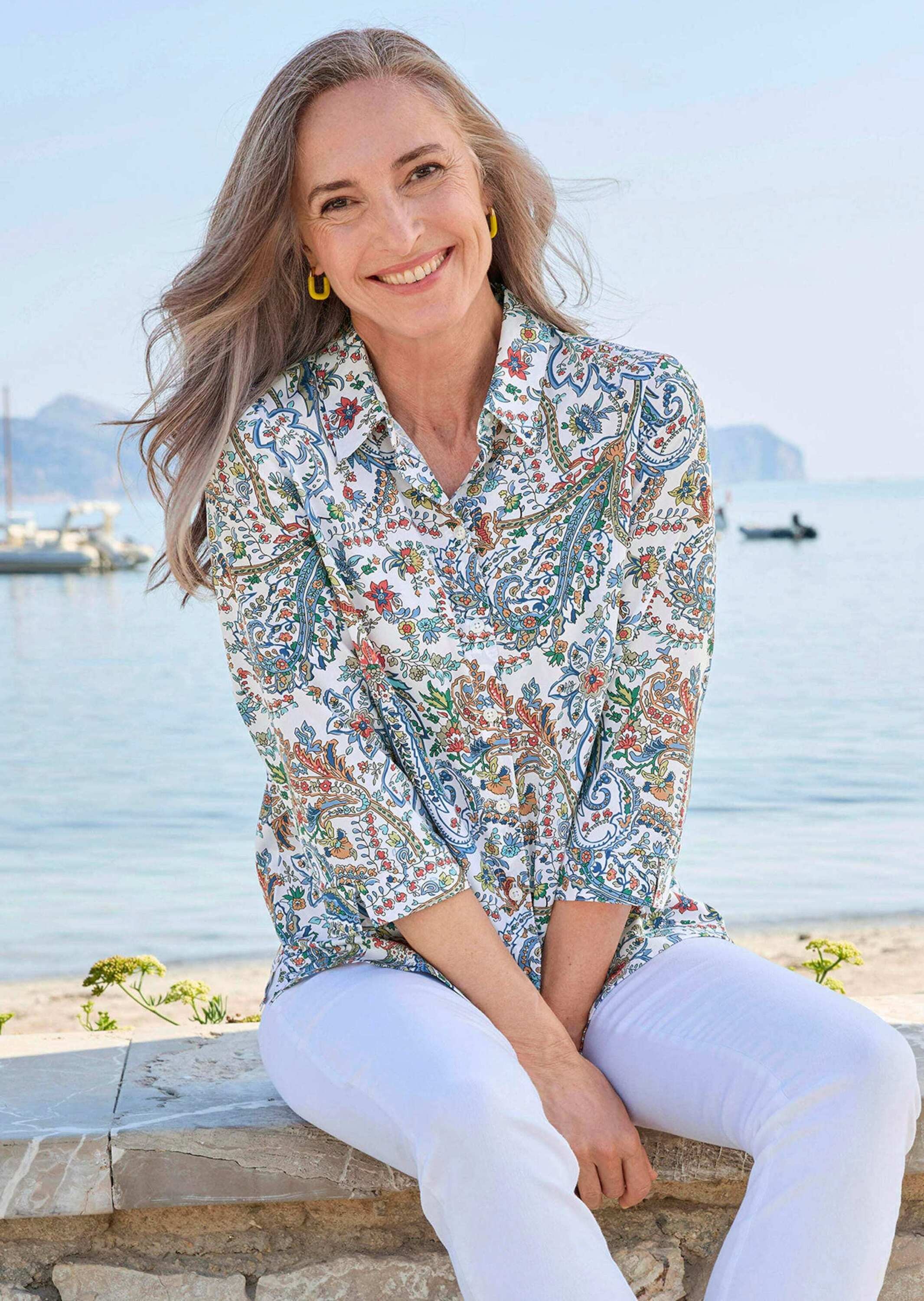 GOLDNER Hemdbluse »Kurzgröße Paisley-Bluse mit Hemdkragen«