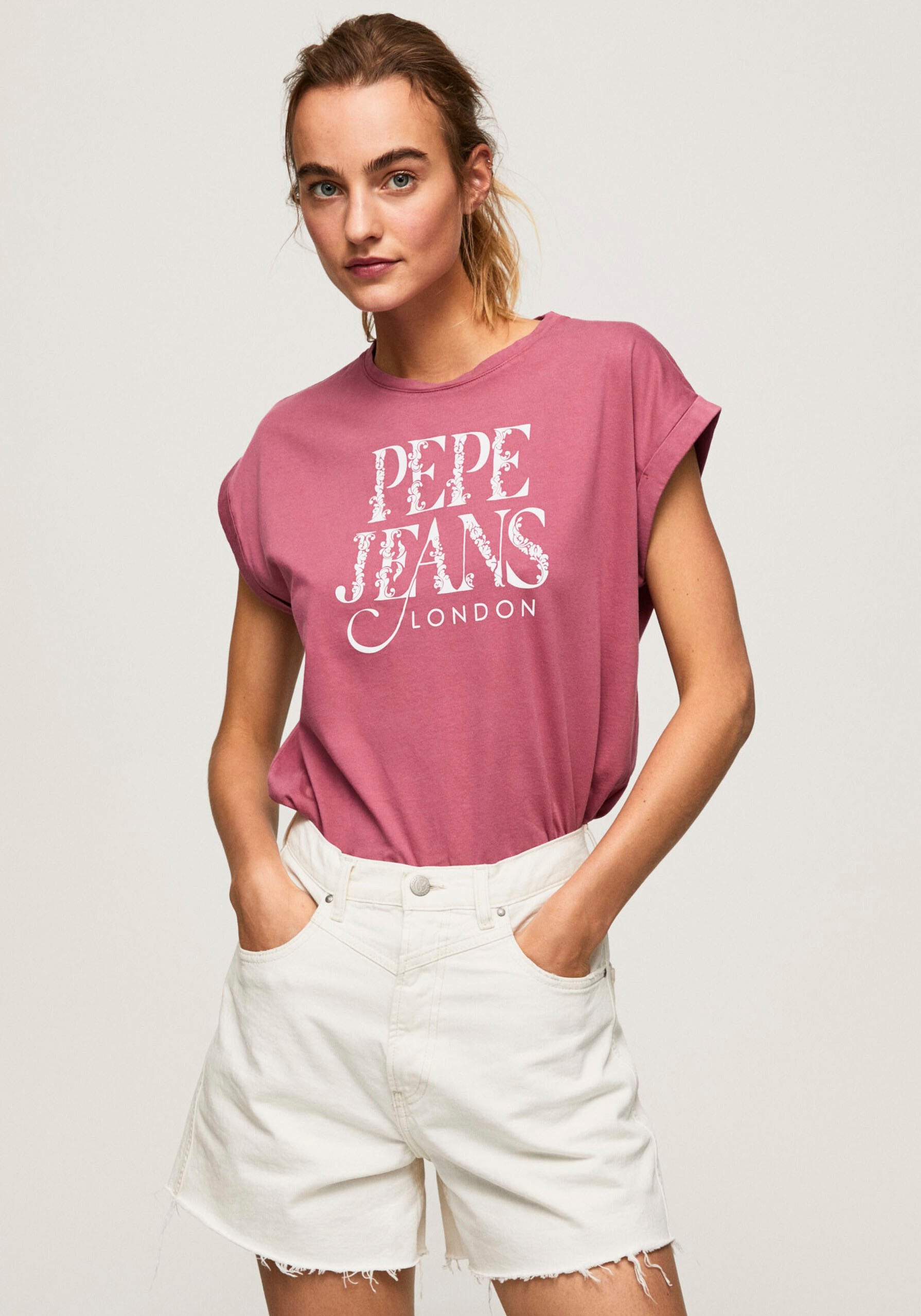 Pepe Jeans Rundhalsshirt »LINDA« mit Logo-Print in Kontrast
