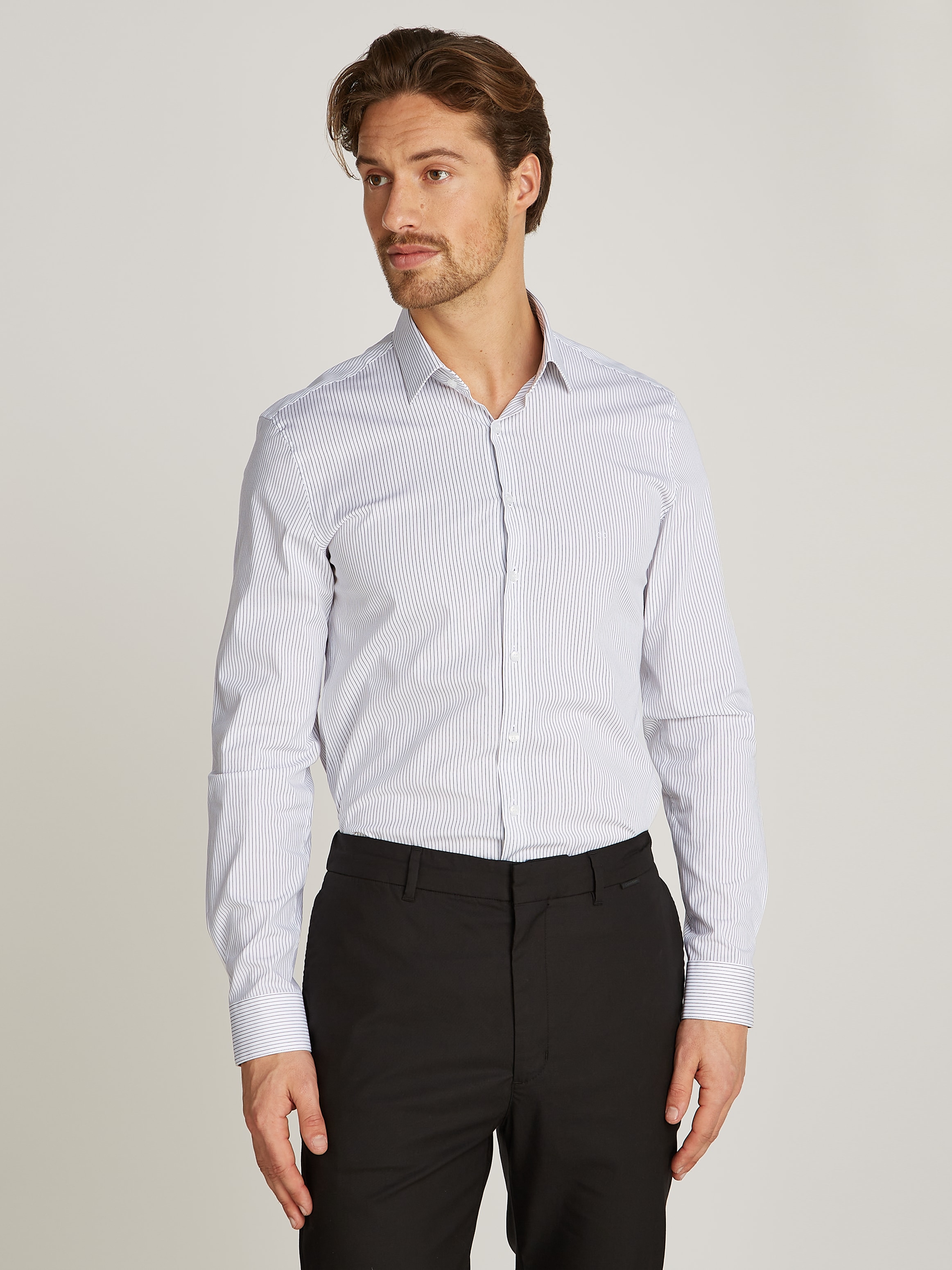 Calvin Klein Langarmhemd "POPLIN STRIPE SLIM SHIRT", in gesteifter Optik günstig online kaufen