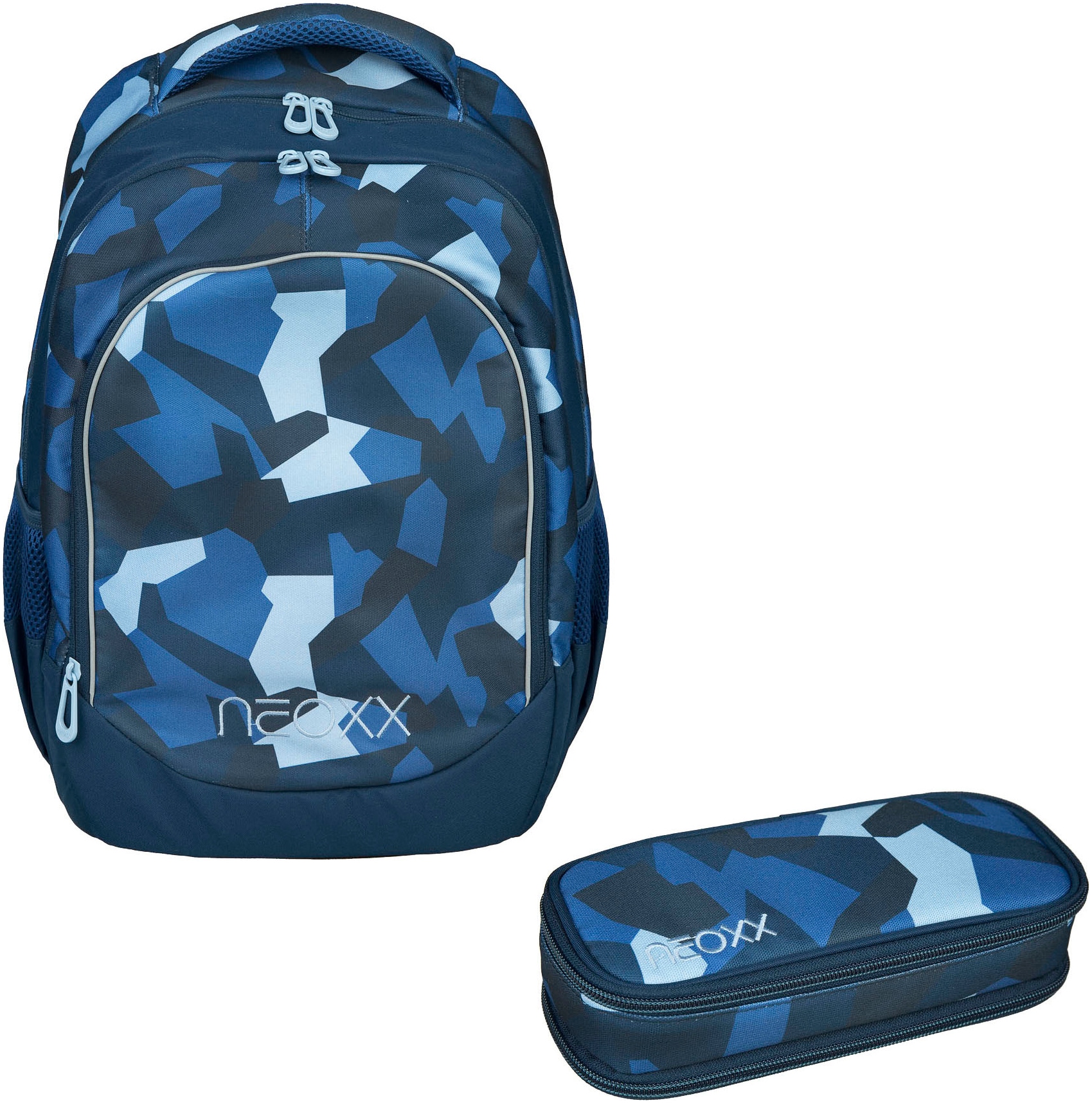 neoxx Schulrucksack "Camo Nation Rucksack & Schlamperbox", Reflektorflächen, aus recycelten PET-Flaschen