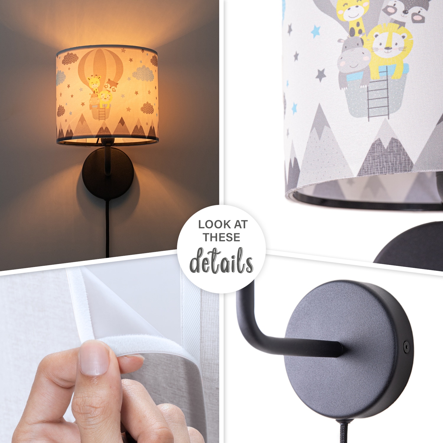 Paco Home Wandleuchte »Cosmo 343«, 1 flammig, Leuchtmittel E14 | ohne Leuchtmittel, Lampe Kinderzimmer Stecker âˆ…18cm Heißluftballon Tiere Kabel 3m E14