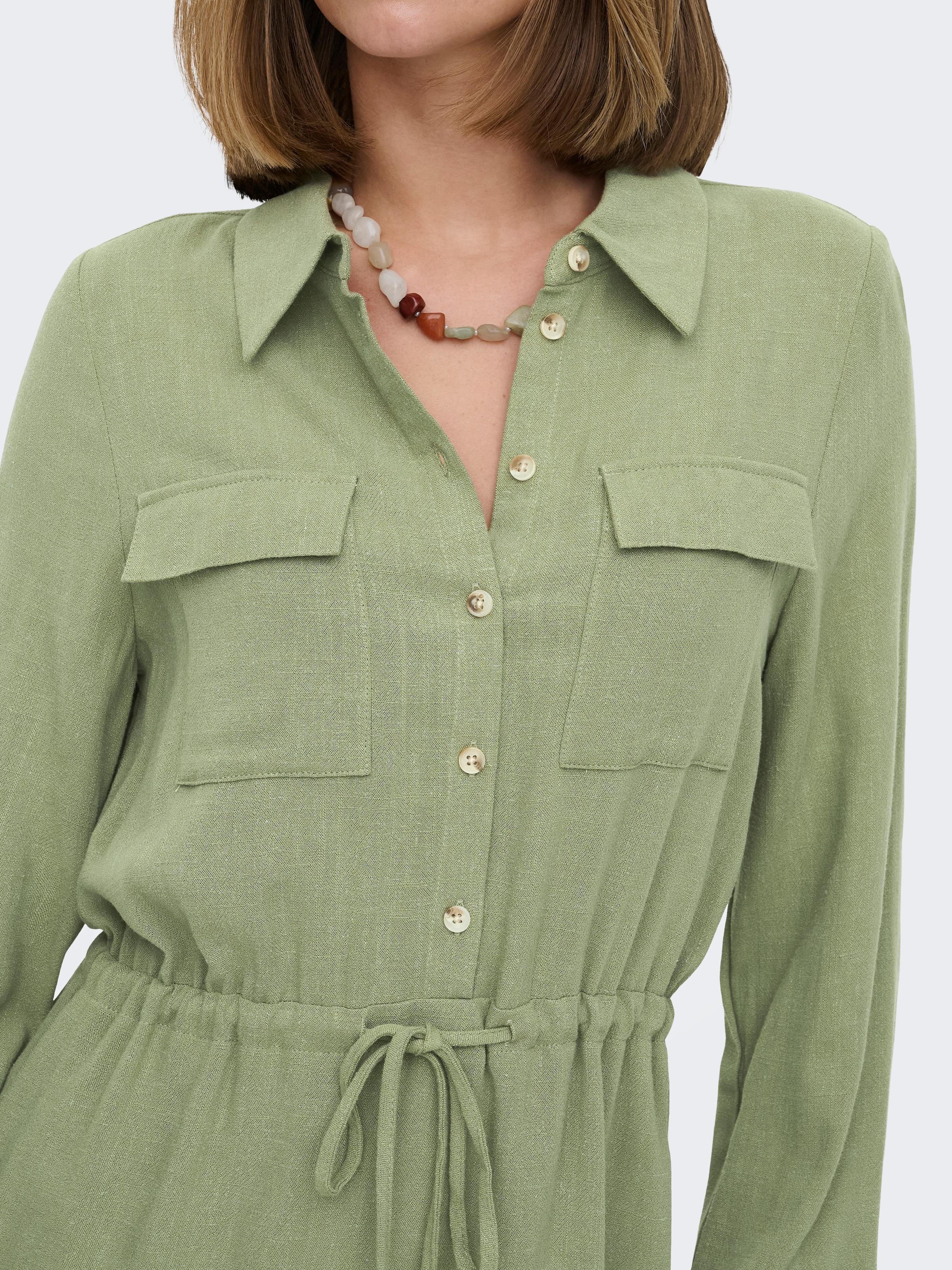 ONLY Blusenkleid »ONLSIESTA L/S LINEN BL SHIRT DRESS PNT« Viskosemischung, regular fit, mit Leinen