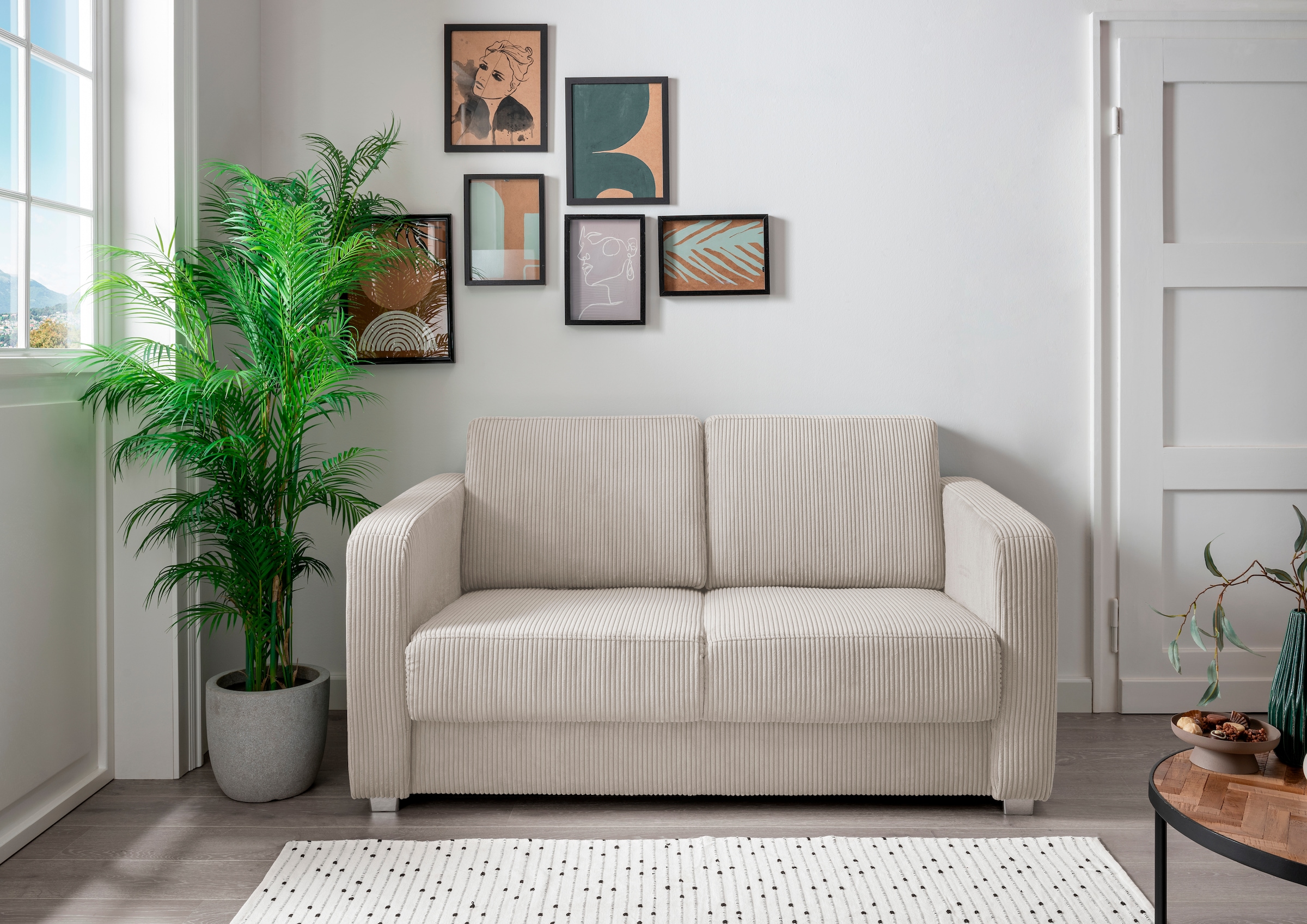 Home affaire Schlafsofa "MIA modern und bequem, schmale Armlehnen, Einzelauszug" zwei verschiedene Fußfarben wählbar