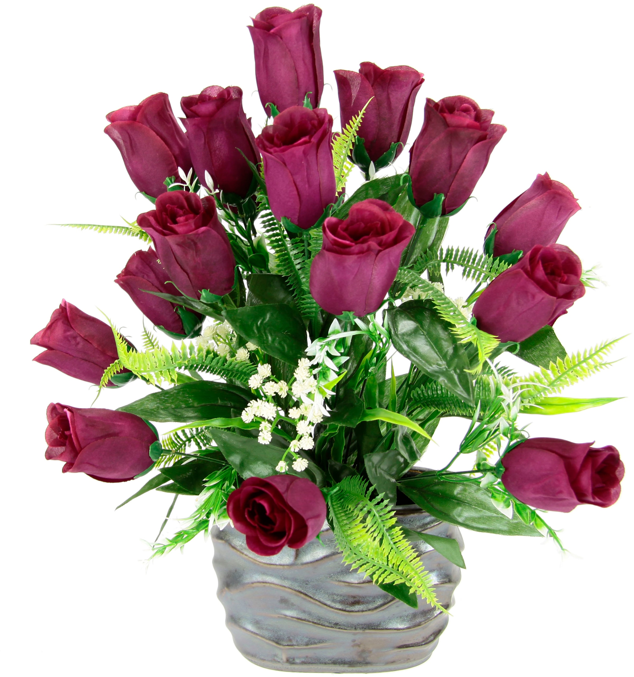 I.GE.A. Kunstblume »Rosen-Arrangement in Vase aus Keramik Blumengesteck Dekoblumen«, Seidenblumen Kunstrosen Rosenstrauß Hochzeitsdeko Tischdeko